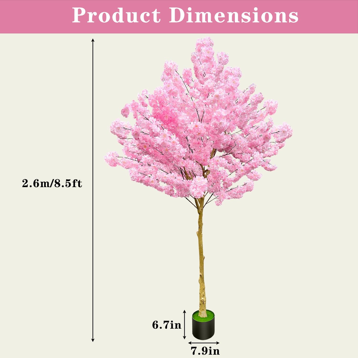 Artificial Cherry Blossom Tree 8.5ft, Faux Cherry Blossom Tree Fake Pink Arti…