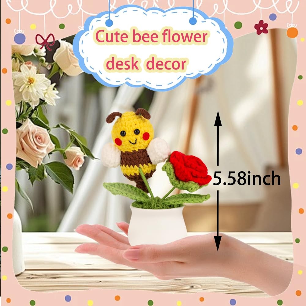 Crochet Flowers,Cute Bee Knitted Flowers,Birthday Gifts for Women and Coworke…