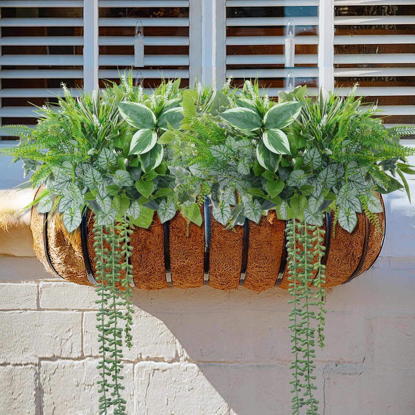 16 Bundles Artificial Greenery Stems for Outdoors Faux Plants UV Resistant Fa…
