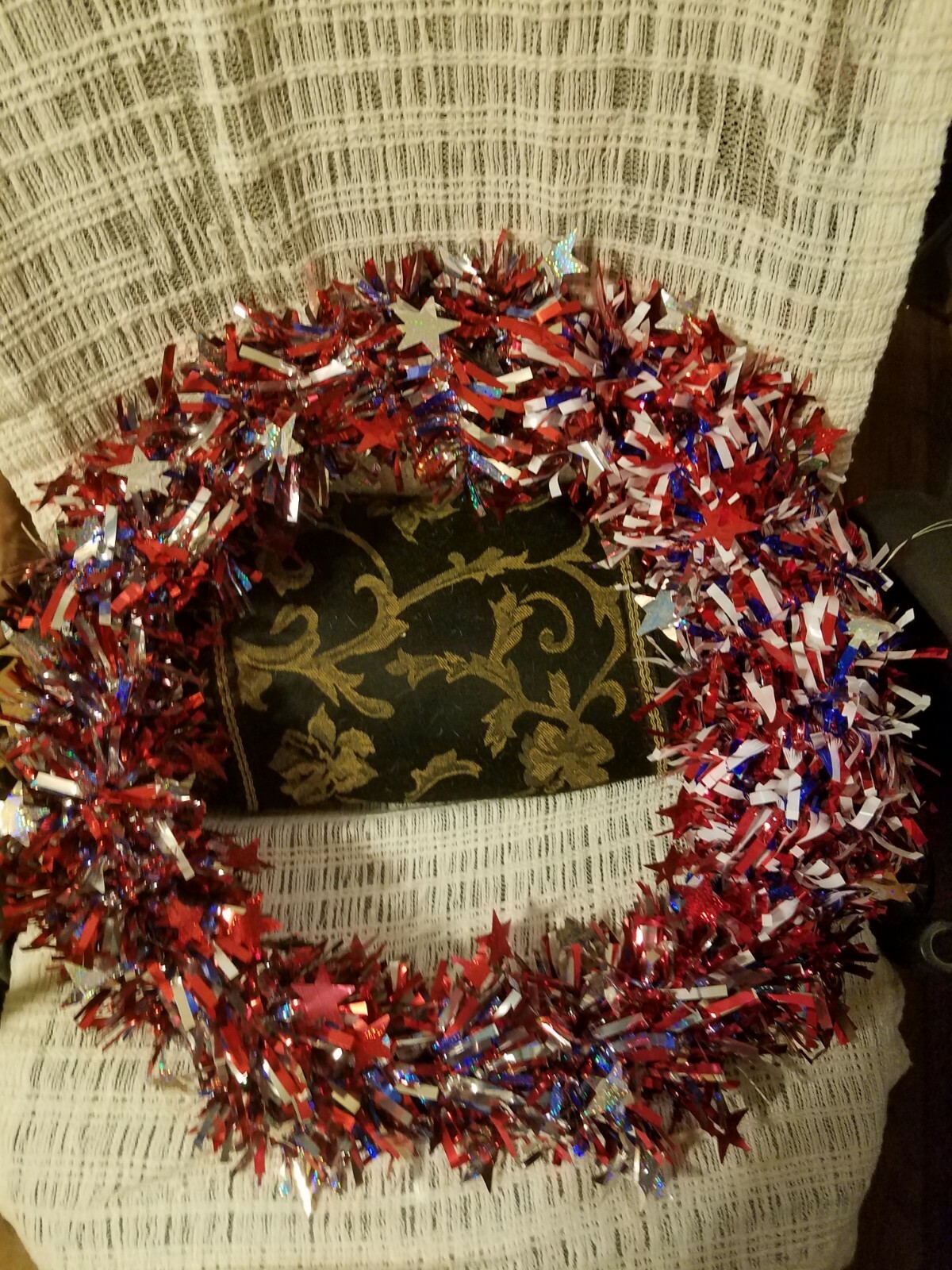 Tinsel wreath on a 18 inch frame Please go to my page and see other items that