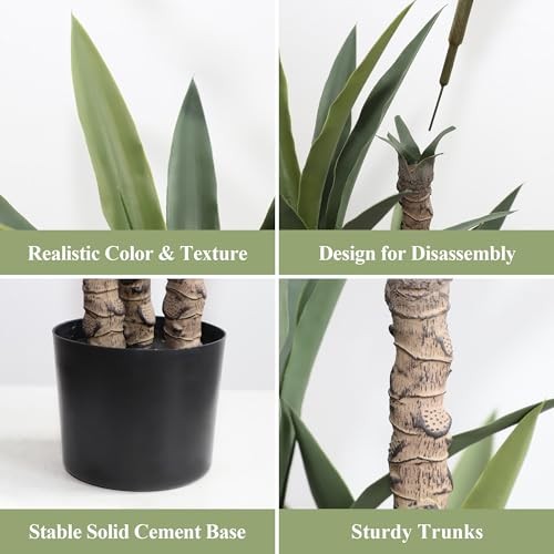 Artificial Agave Tree 4.5Ft Faux Agave Plant with 3 Heads Silk Faux Tree in 1