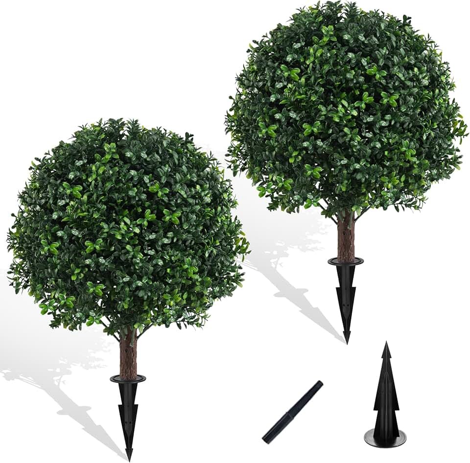 2PCS Faux Boxwood Topiary Ball Trees UV Resistant No Maintenance Indoor Outdoor