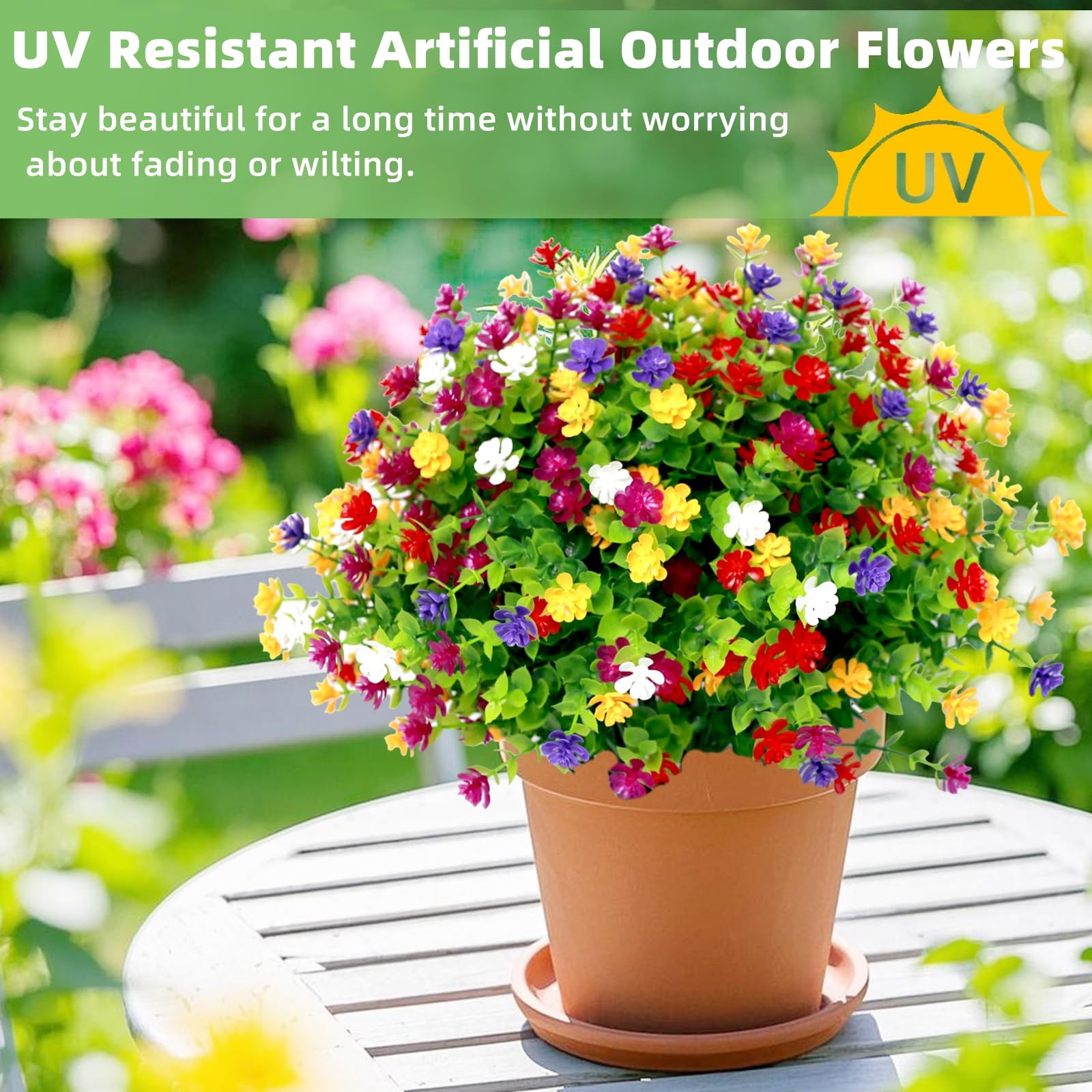 12 Bundles Artificial Flowers for Outdoors Fake Plants UV Resistant Plastic F…