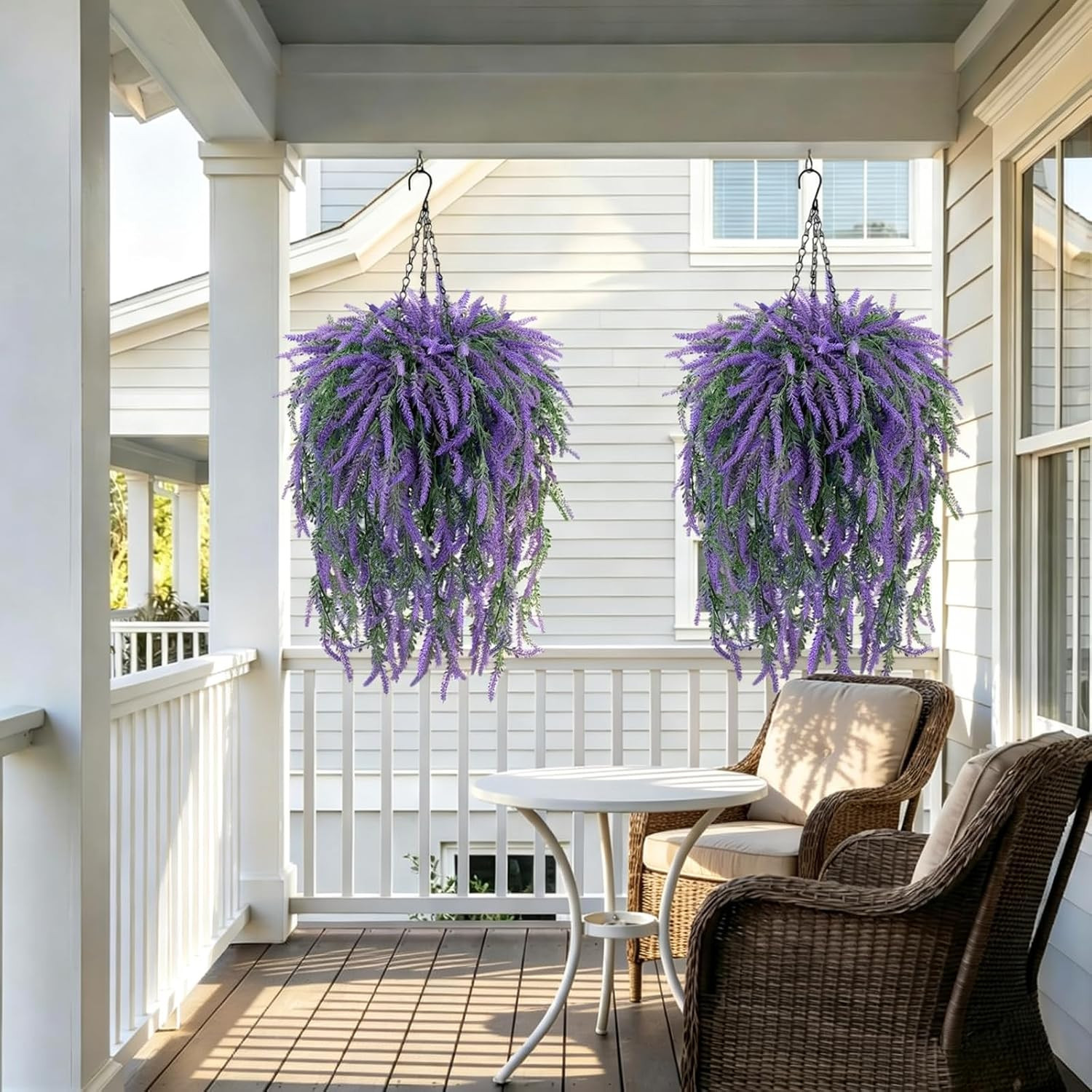 12 Artificial Lavender Hanging Baskets – UV Resistant for Porch & Garden