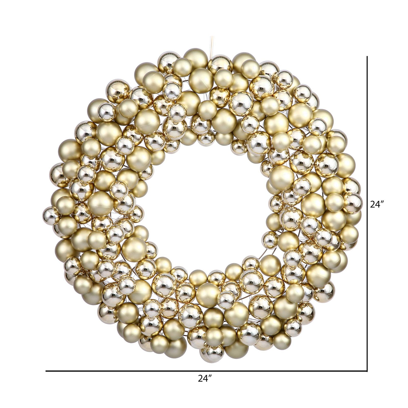 Vickerman 24″ Contemporary Plastic Ball Wreath in Shiny and Matte Gold