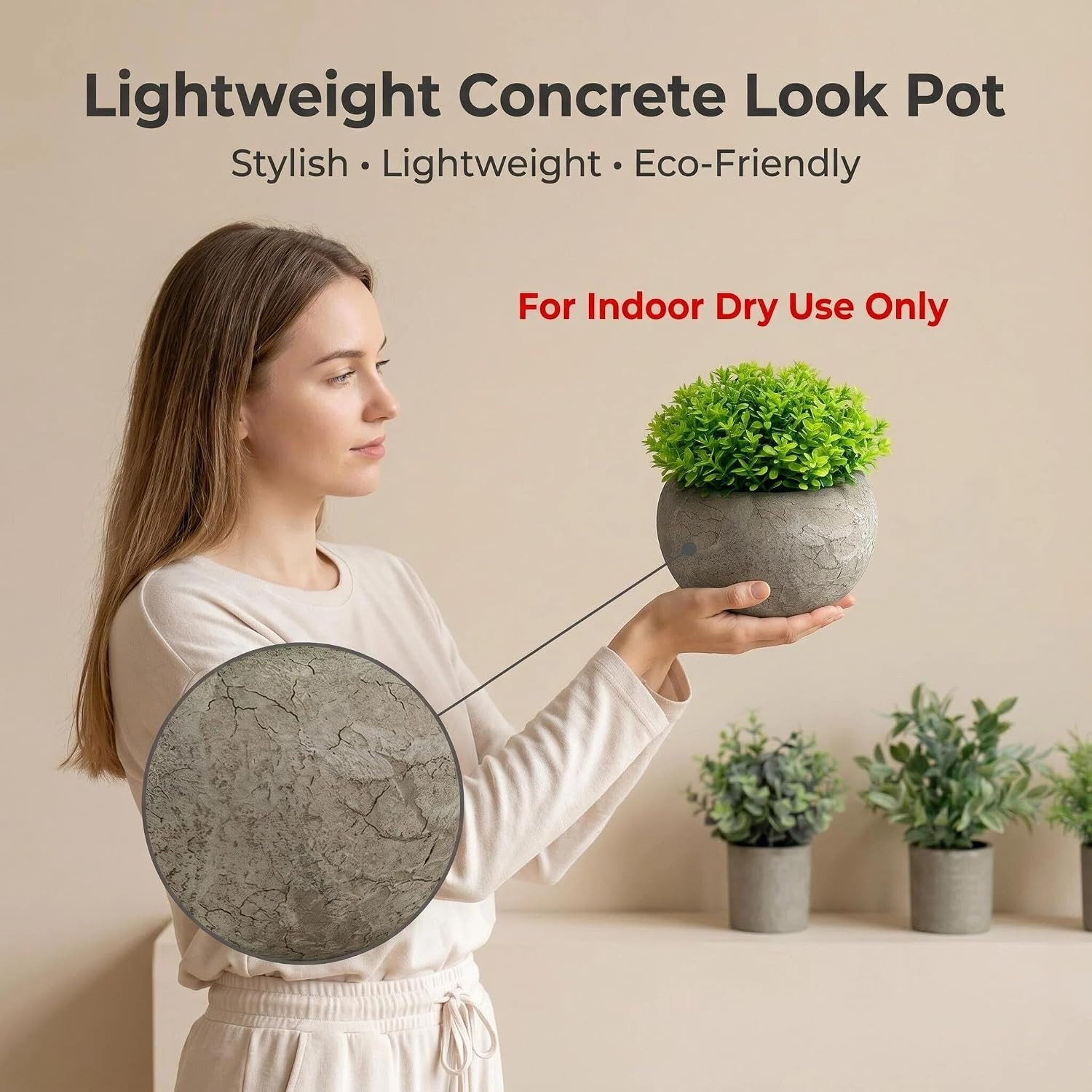 Faux Potted Plants in Cement Pots for Modern Home & Office Decor