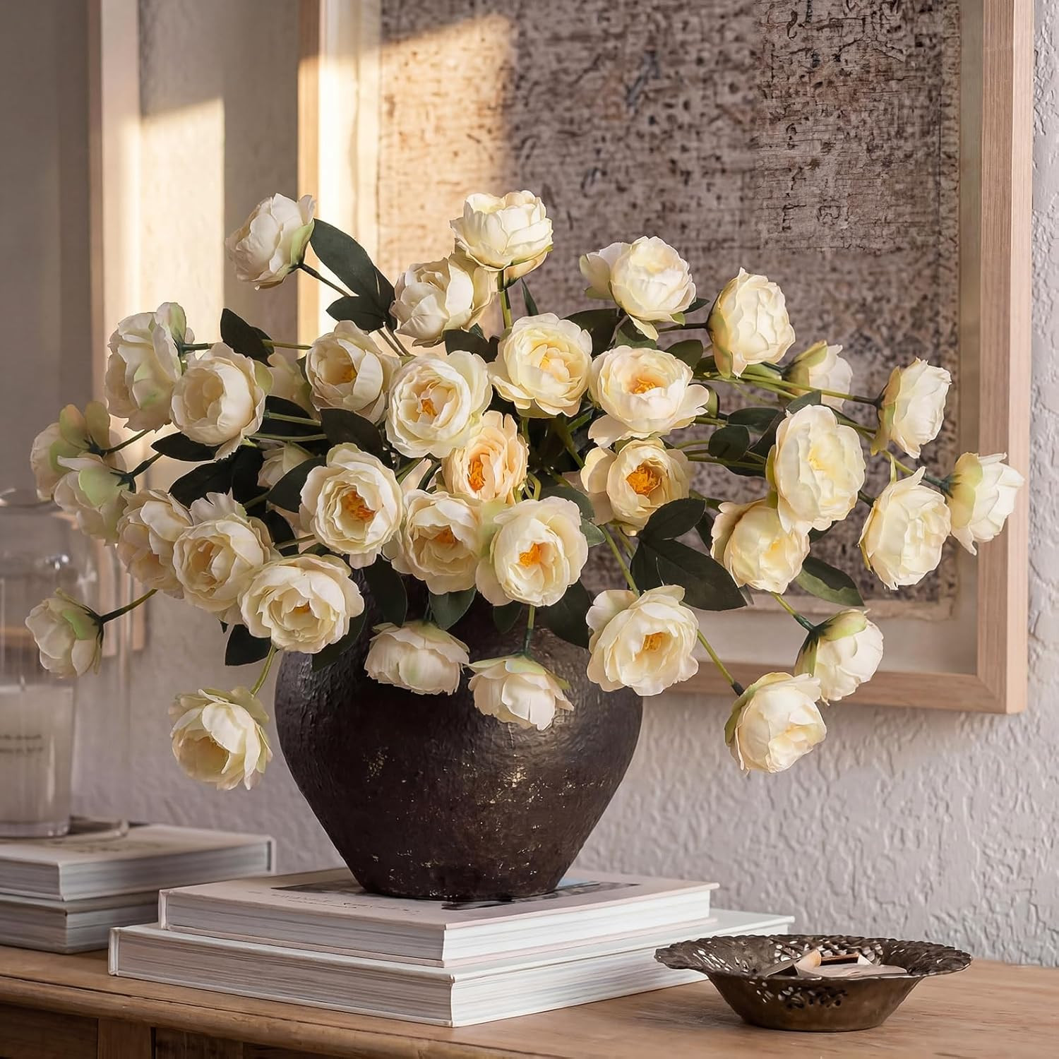 31 Inch Large Beige Artificial Peonies 6 Pack Real Look Faux Flowers Wedding