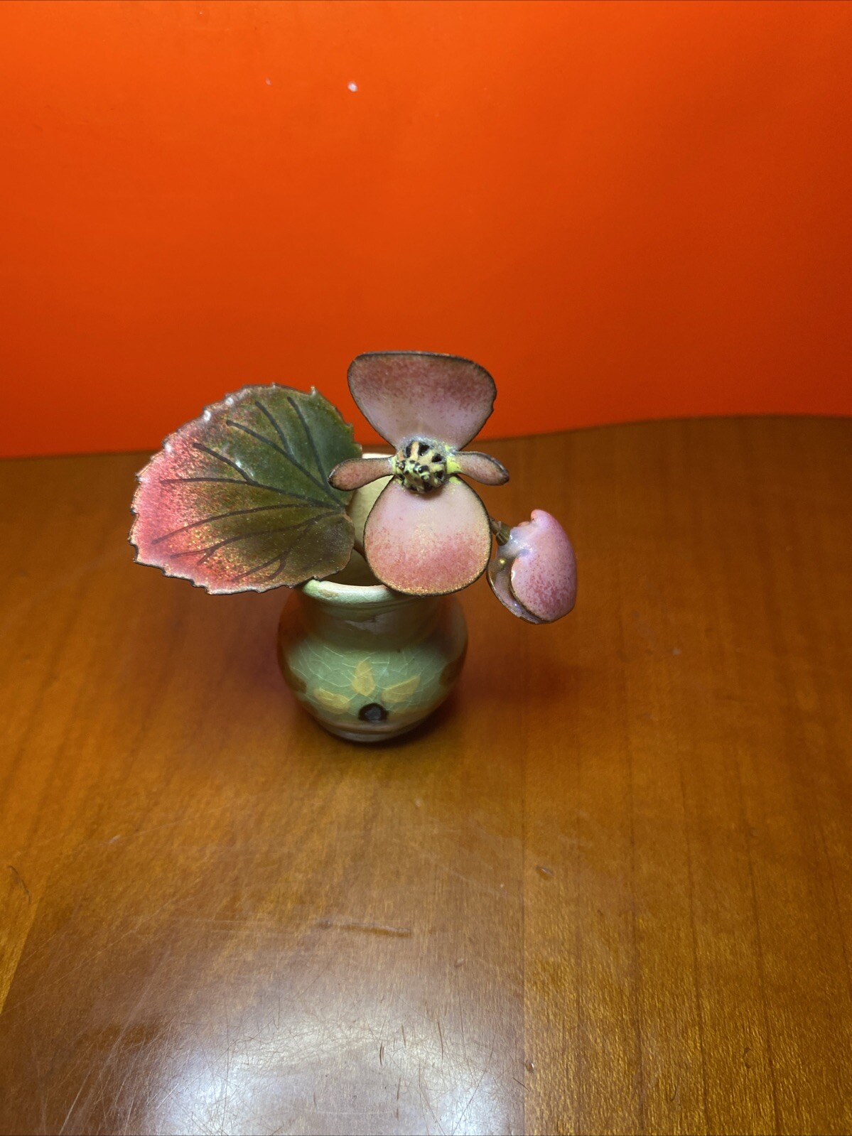 Mini Enamel & Metal Floral Arrangement in Glazed Planter