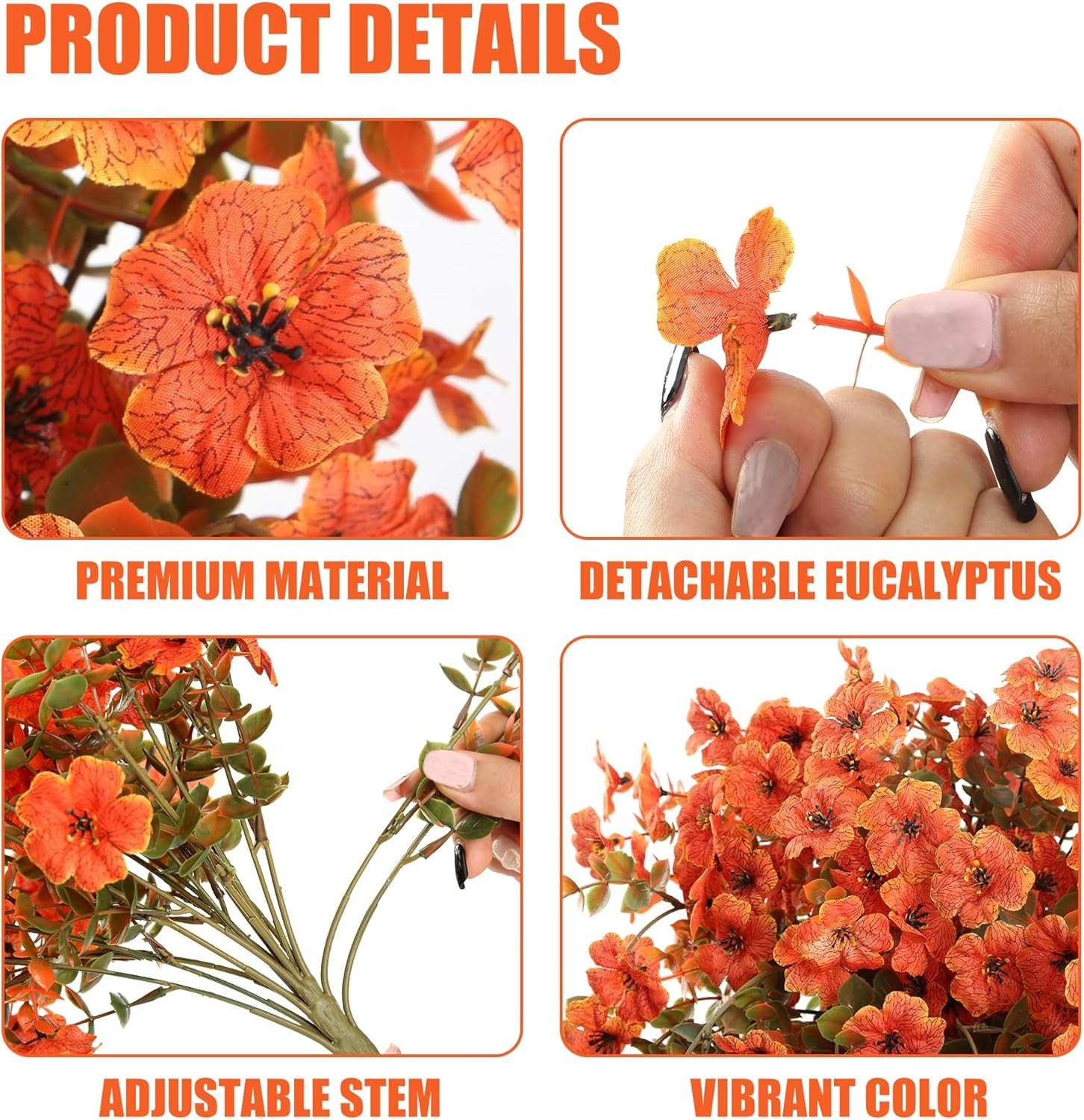 Flores Artificiales Otono 2Piezas Colgantes Exterior Resistentes UV Naranja Rojo