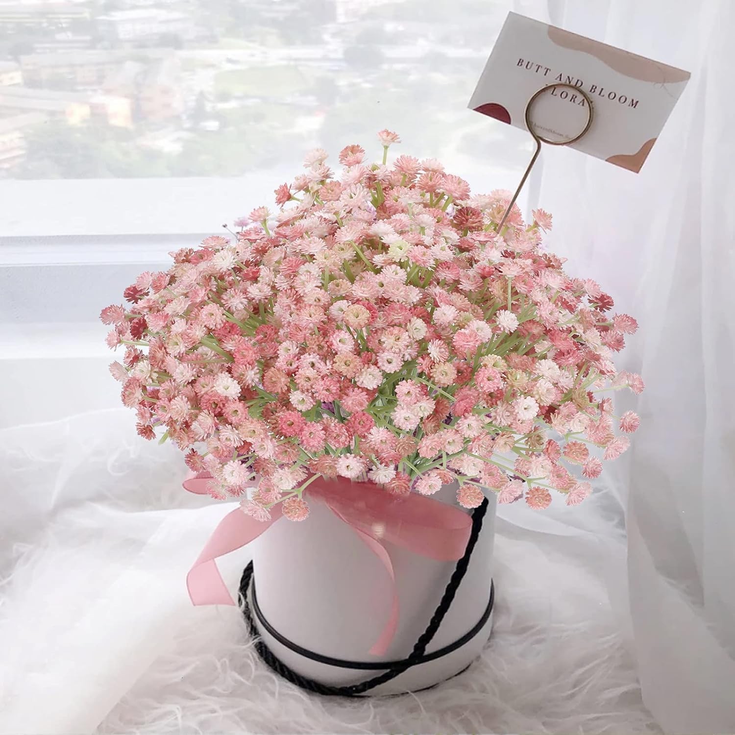 4 PCS Pink Flowers Fake Baby Breath Real Touch Valentines Day Artificial DIY