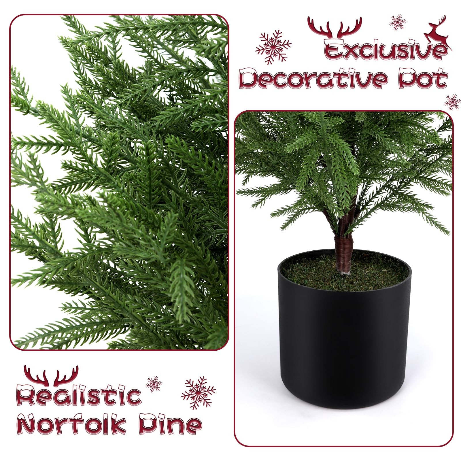 2 Pack 24″ Artificial Norfolk Pine Potted Trees – Realistic Faux Christmas Gr…