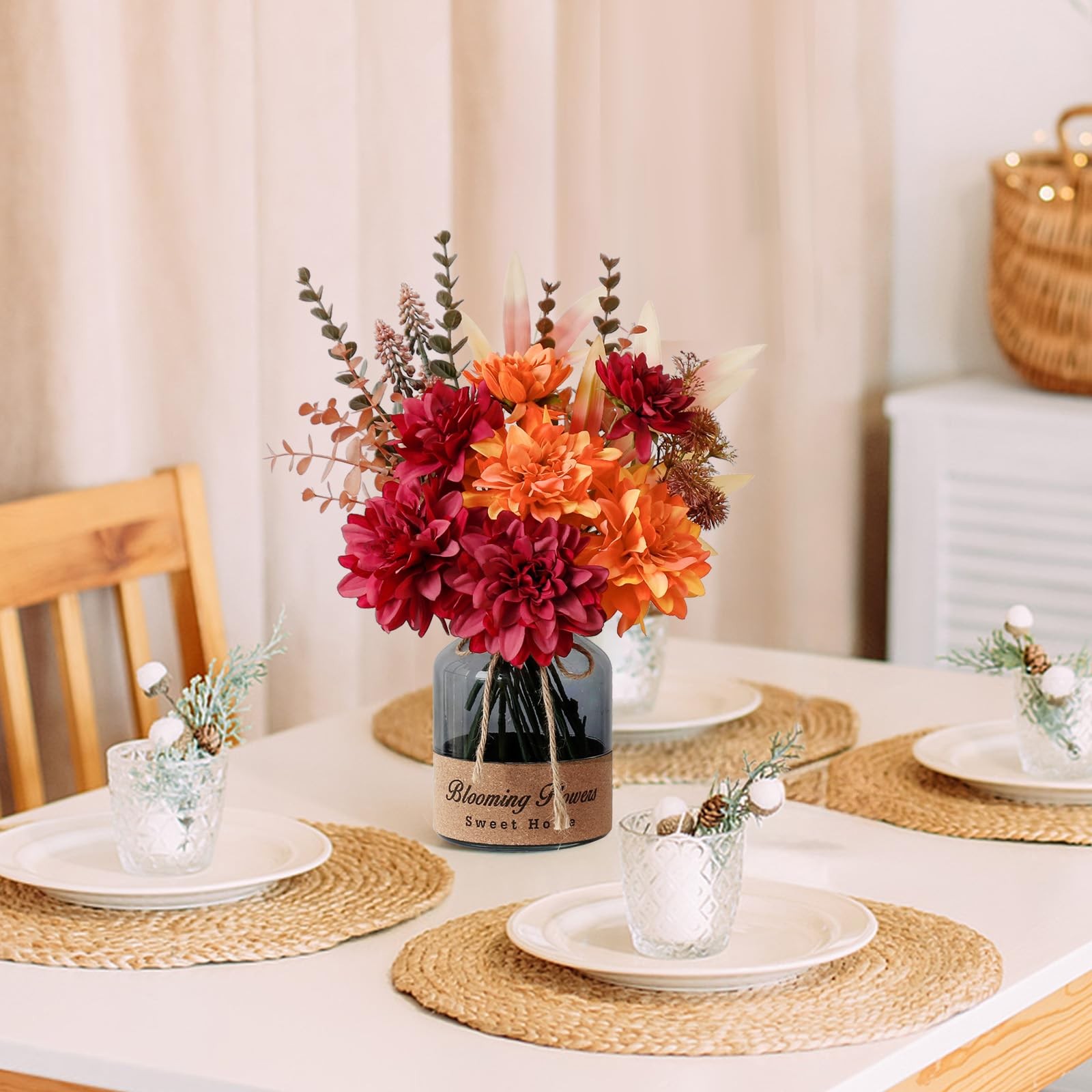 Fake Fall Flowers In Vase Faux Floral Arrangement Table Centerpieces Artificial