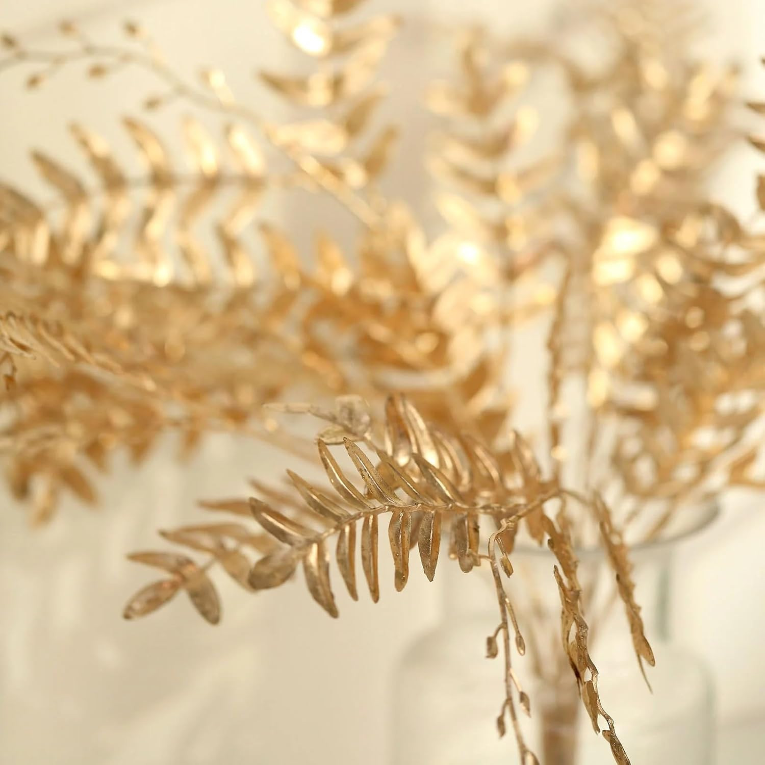 2 Gold 21 in Artificial Fern Leaf Branches Metallic Faux Greenery Stems Party Ce