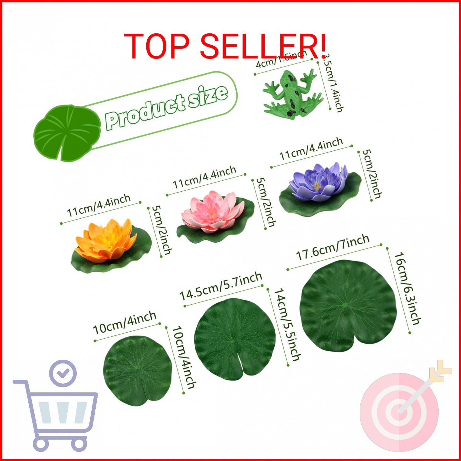 PietyPet 10pcs Floating Foam Lotus Flowers with Artificial Frog Lotus Leaves, Li