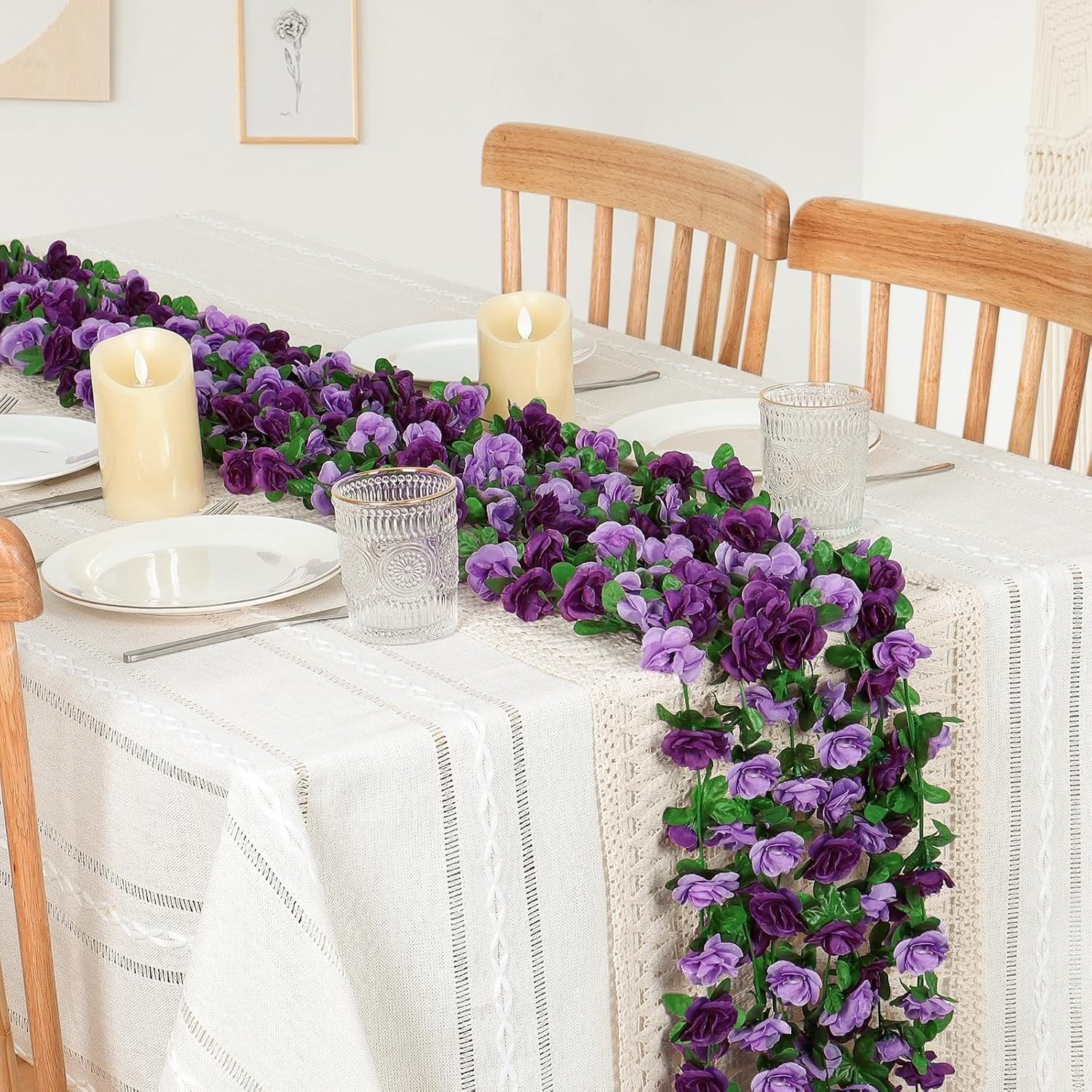 9 Pack 72 FT Artificial Flower Garland Fake Purple Roses Vines Silk Flowers Faux