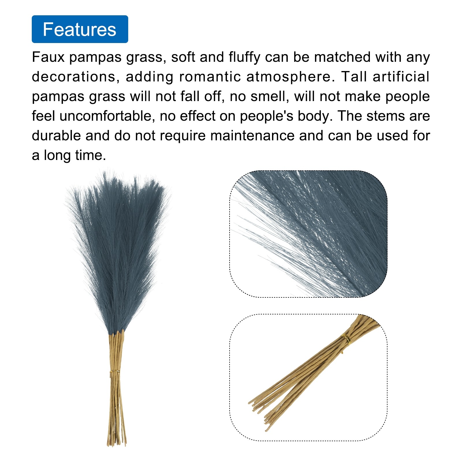 20Pcs Pampas Grass 21″ Fake Pampas Grass for Wedding Decoration Dark Blue