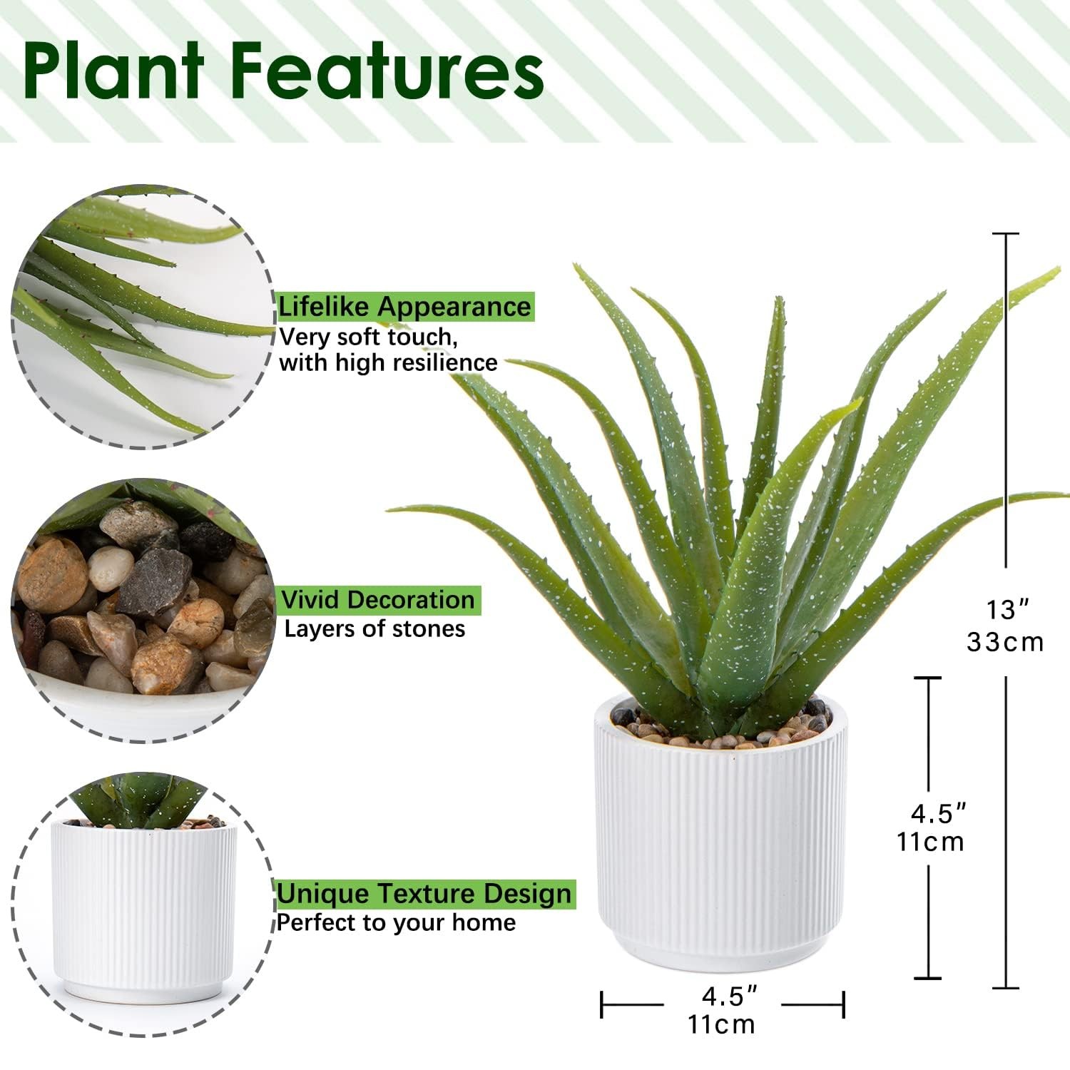 Artificial Succulent Aloe Plants 13 Inch Large Faux Succulents with Ceramic P…