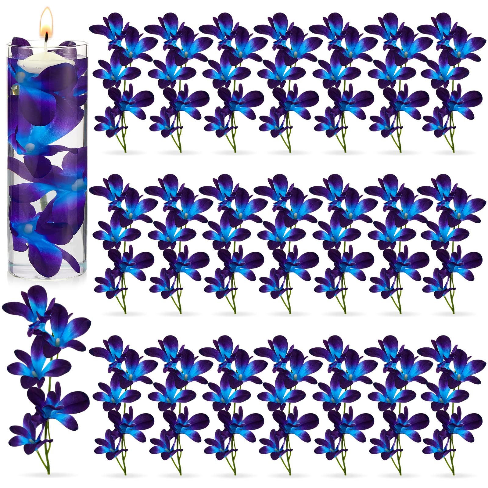 32 Pieces Blue Purple Faux Orchid Flowers Artificial Flower Vase Fillers Wedd…