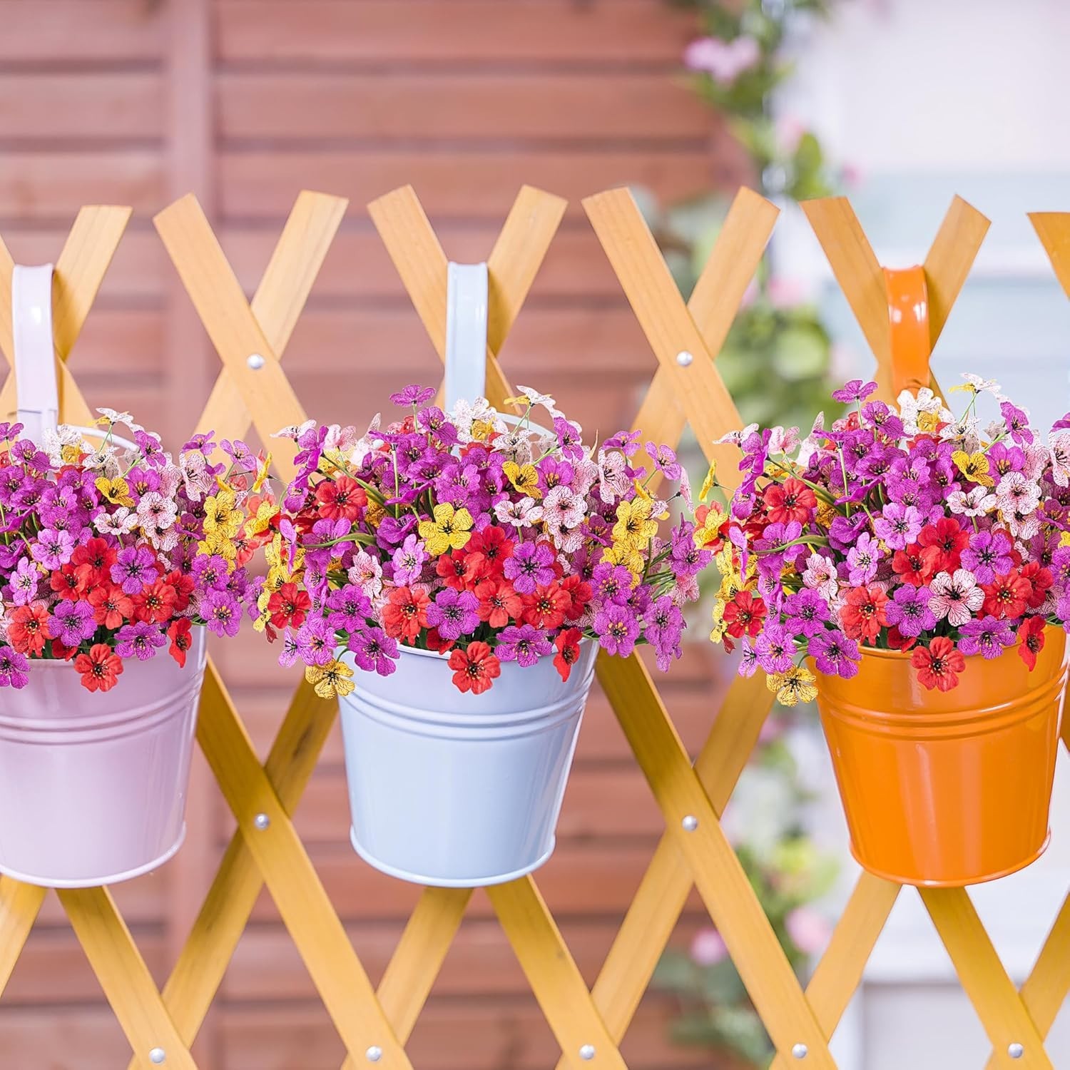 16 Pcs Artificial Fake Flowers for Outdoor Spring Decoration, Faux Silk Flowe…