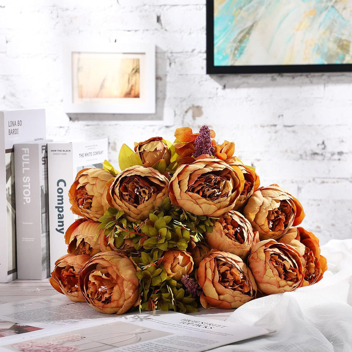 2 Bunches Artificial Silk Peony Vintage Flower Bouquet for Party Home Table Cent