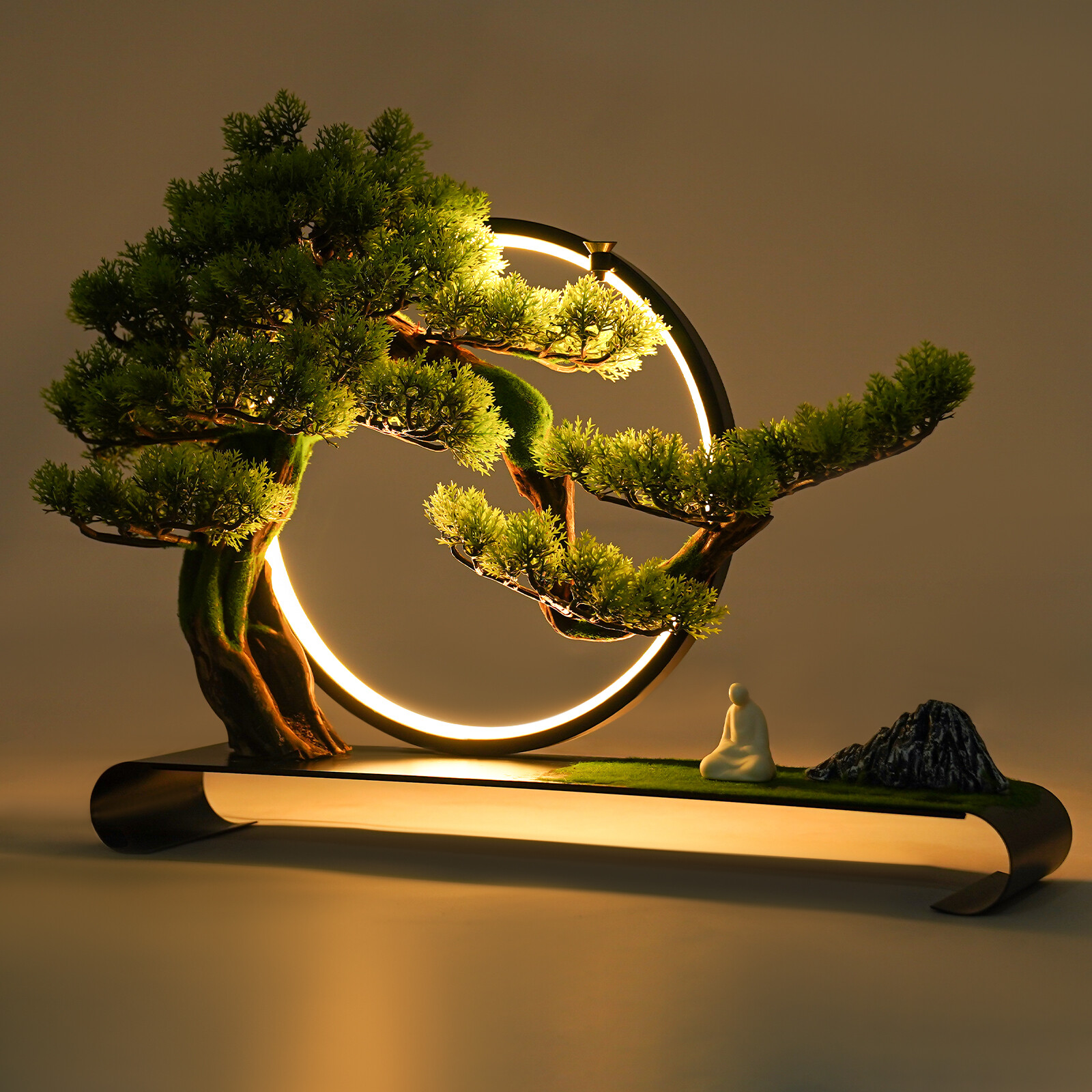 Realistic Simulation Bonsai Artificial Tree with LED Lamp Ring for Home USB 8W