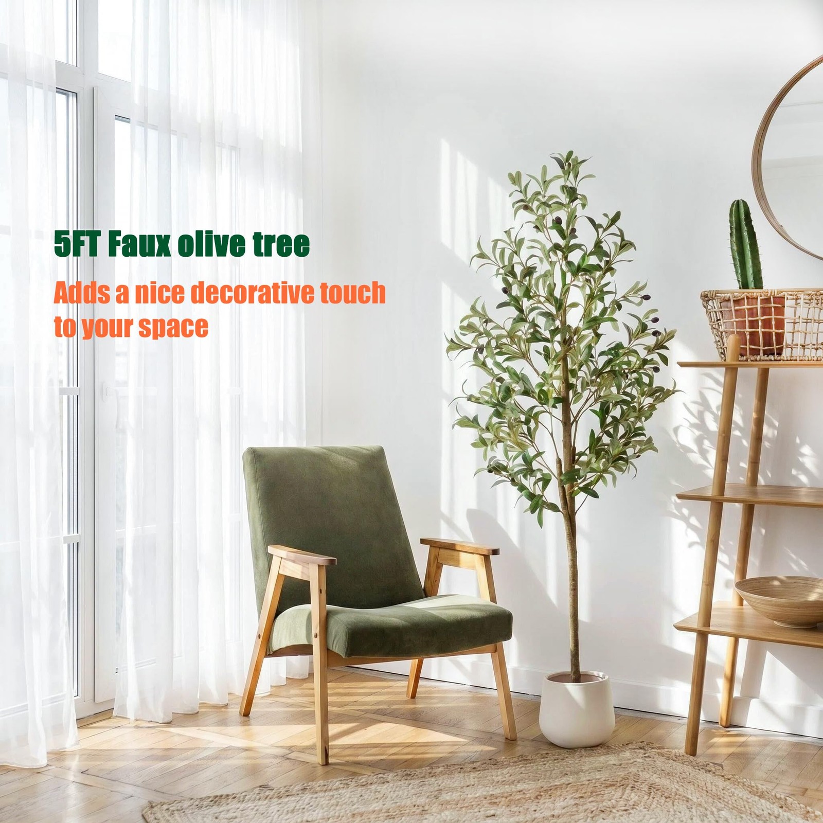 5ft Artificial Olive Trees Indoor, Faux Olive Tree with Natural Wood Realisti…