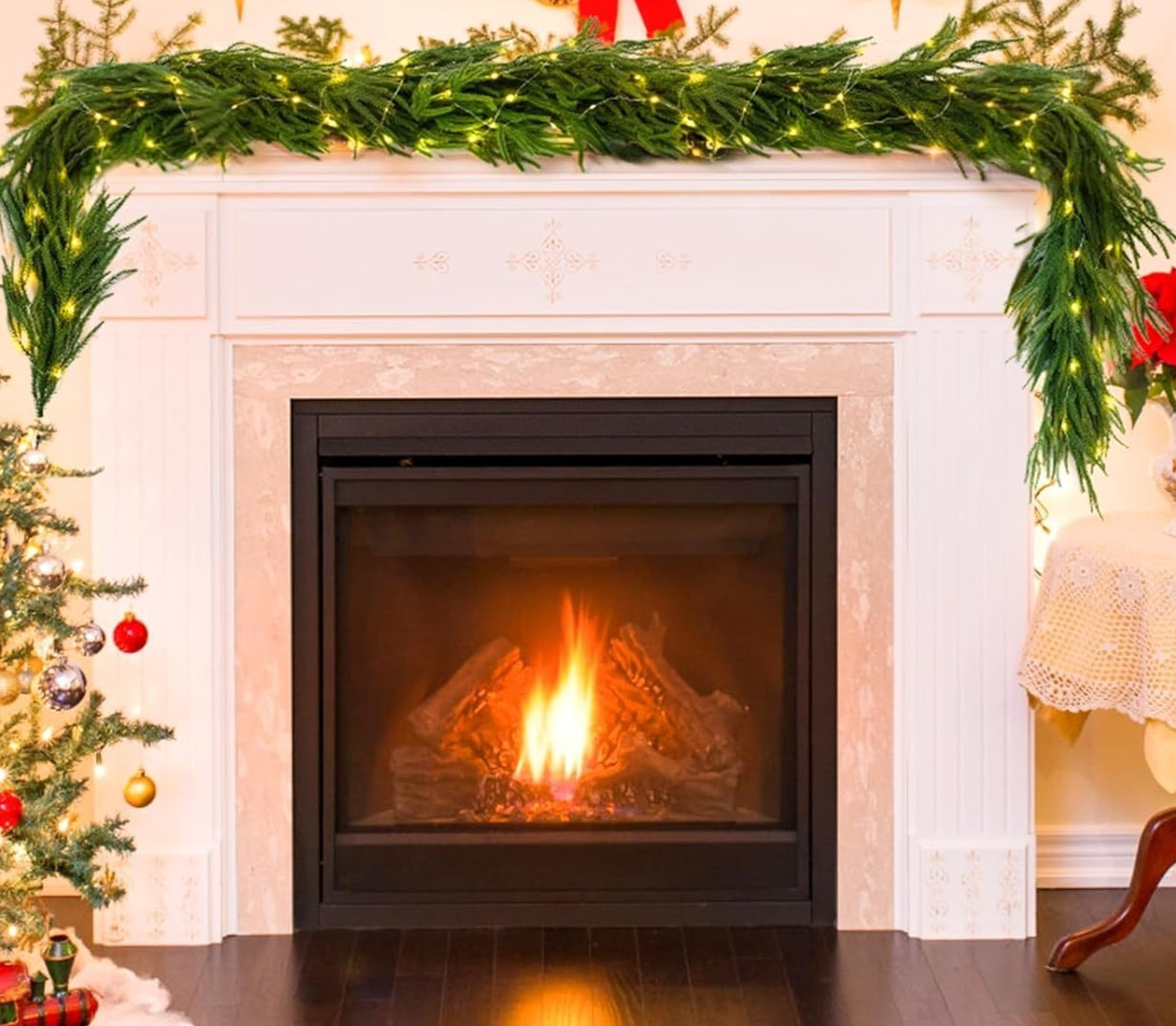 1 Pc 9 Ft Artificial Norfolk Pine Garland w 16.4ft LED String Lights NEW