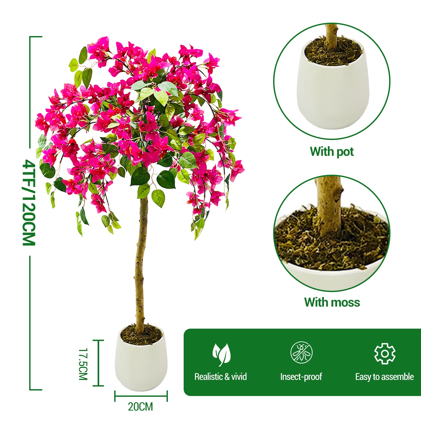 Artificial Bougainvillea Tree 120 150 180cm Indoor Fake Plant Real Wood Trunk