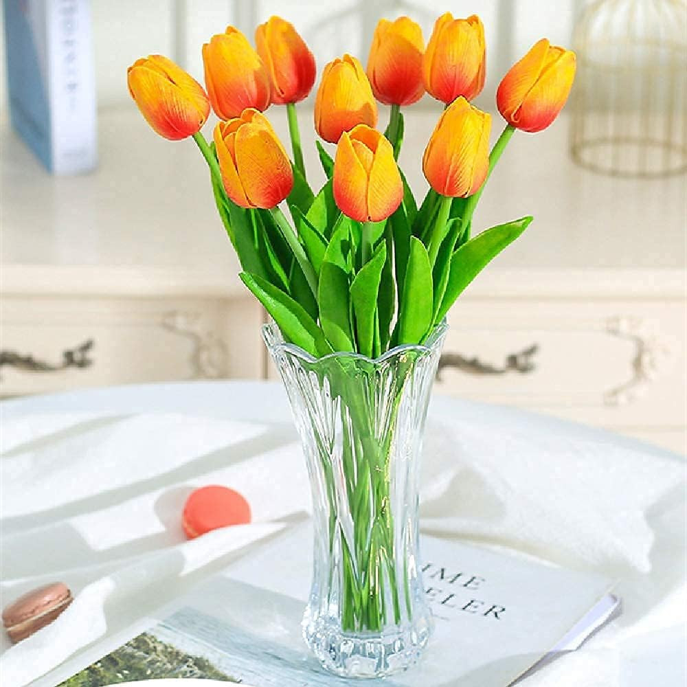 30Pcs Latex Tulips Real Touch Red and Yellow Artificial Flowers Fake Tulips Arra