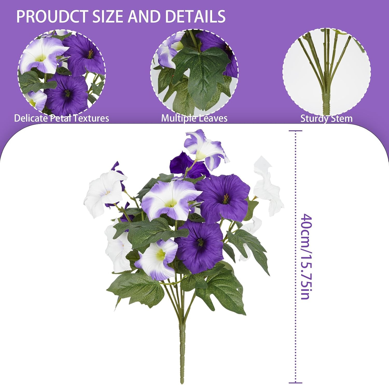 Artificial Flowers for Outdoors, Faux Petunias Spring Summer Decoration, Fake Fl