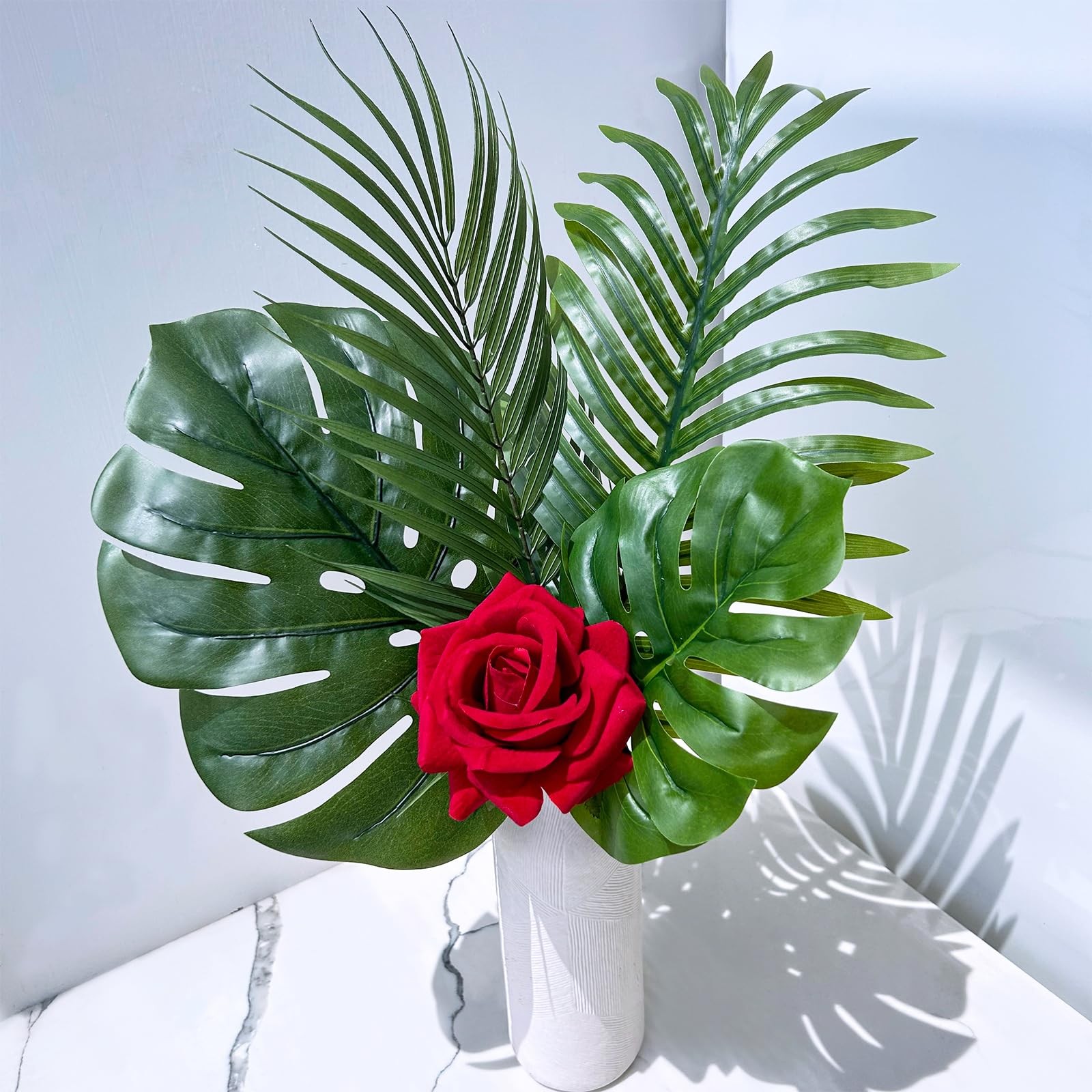 13 Pcs Assorted Artificial Tropical Leaves Set Decorative Real Touch Faux Mon…
