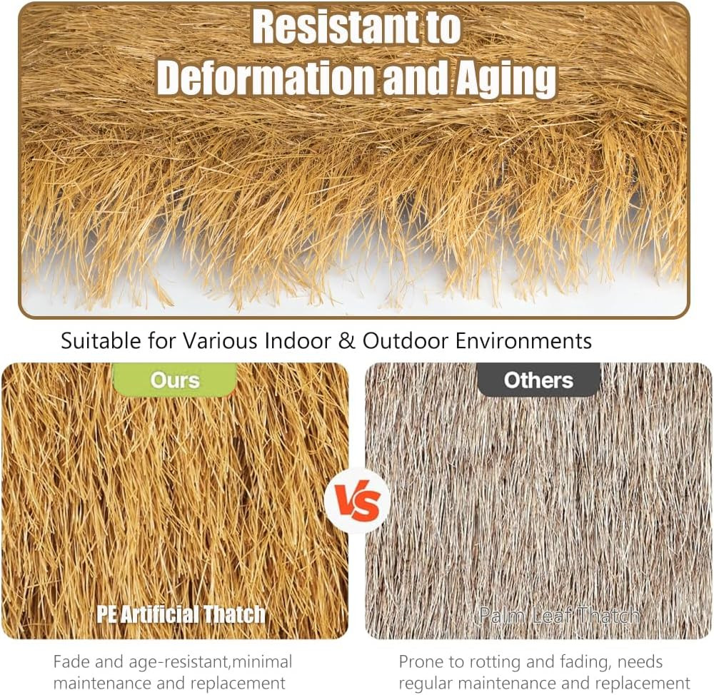 Realistic Synthetic Thatch Roll Sun-Bleached Yellow Customized Sizes – Reinforce