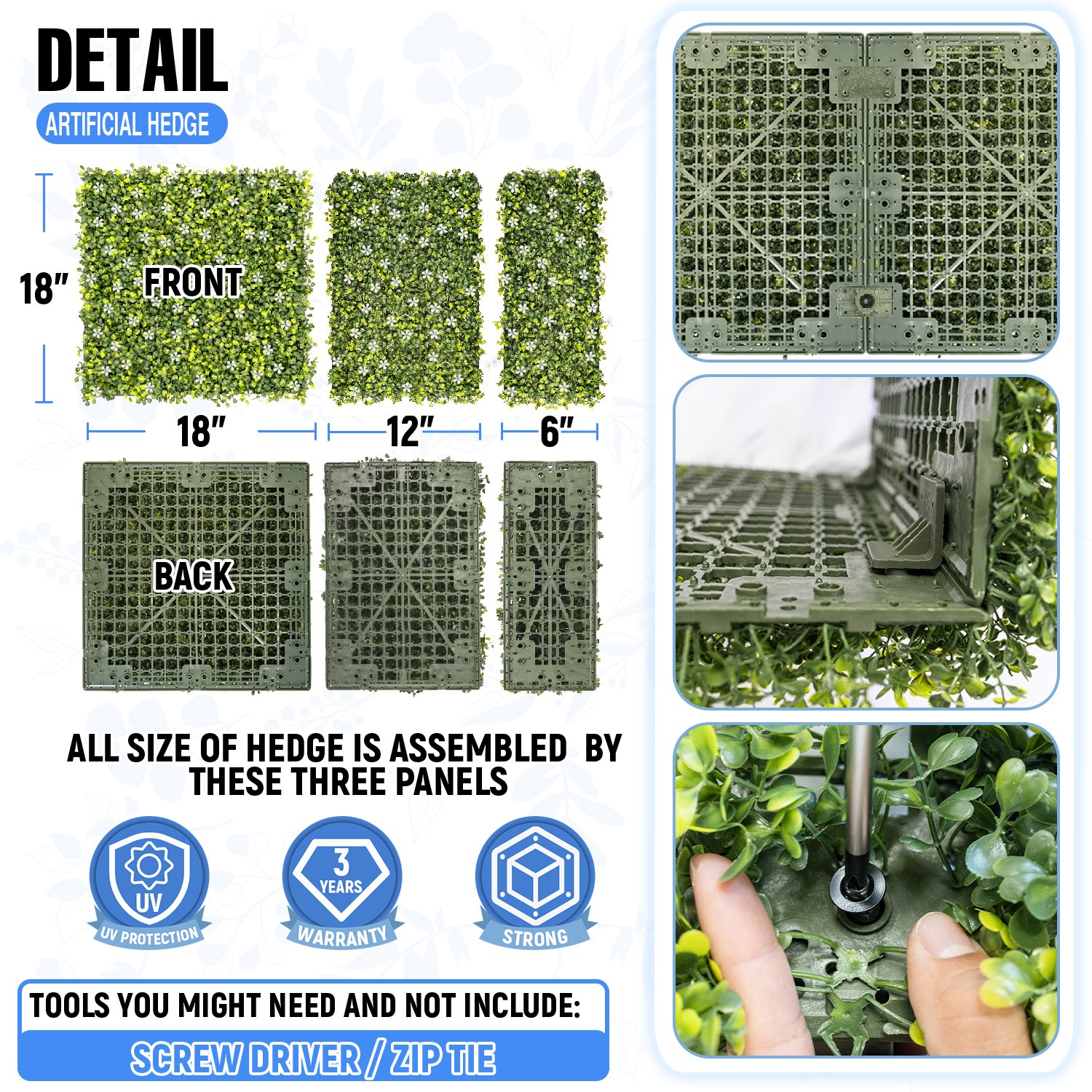Artificial Boxwood Hedge Wall With White Flowers Faux Leaves Room Divider Fence