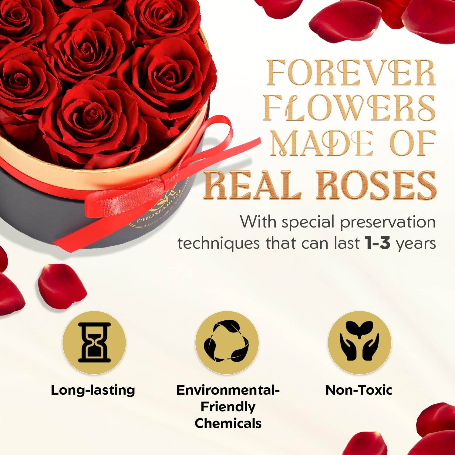 Roses Forever Flowers for Delivery – 7 Forever Preserved Roses in , Preserved…
