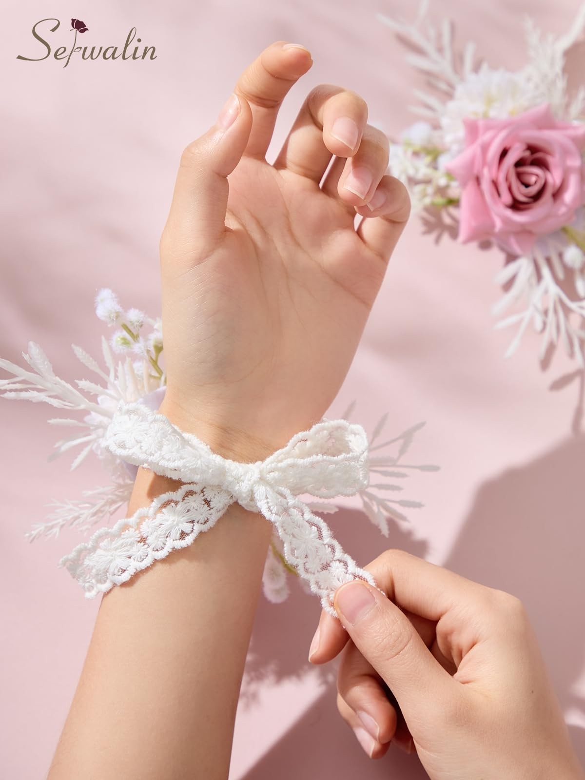 Pink Corsage Boutonniere Set Wristlet Prom Wedding Party Suit Flower Decor