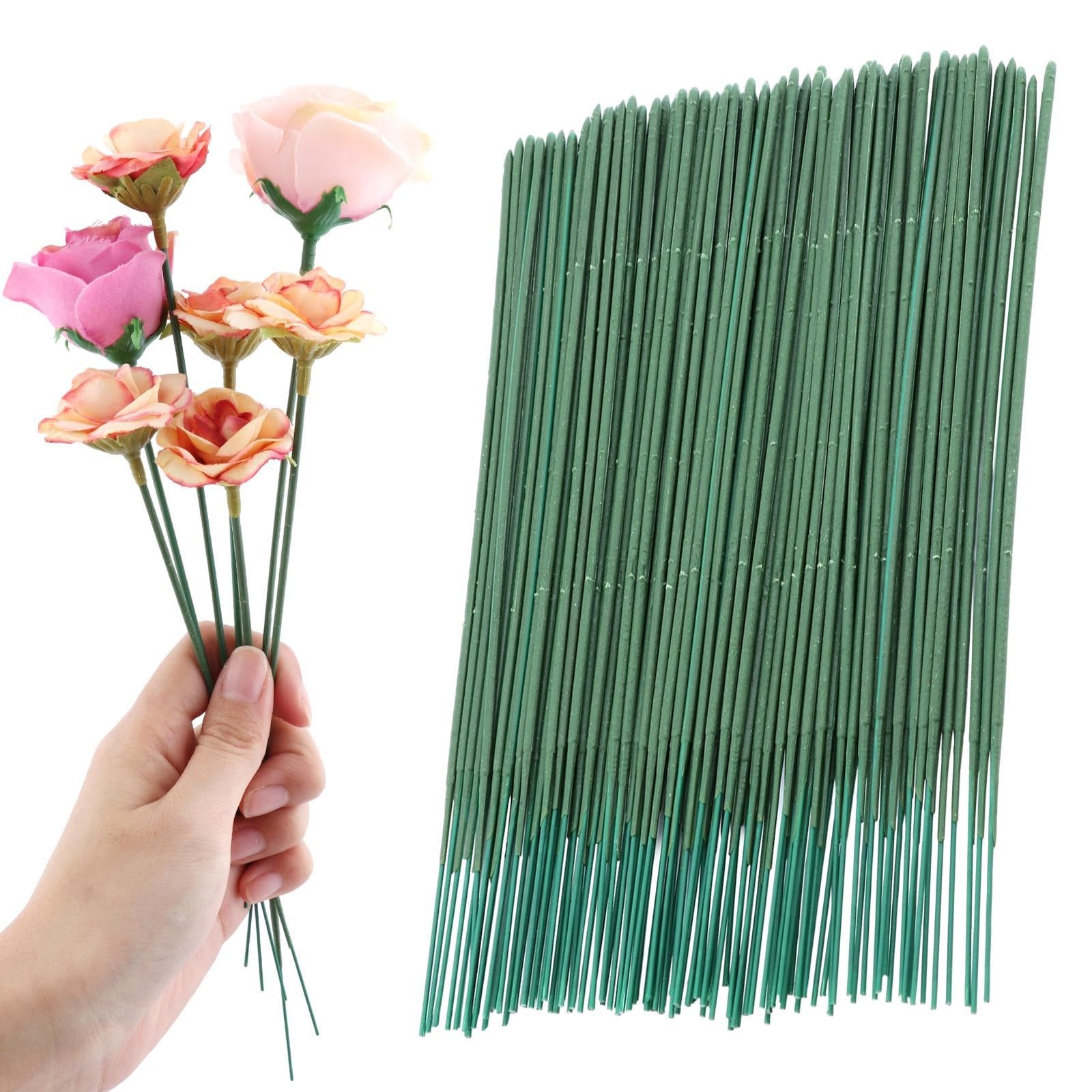 100 pcs Plastic Floral Stems for Crafts, Green Flower Rod Floral Stem Wire fo…