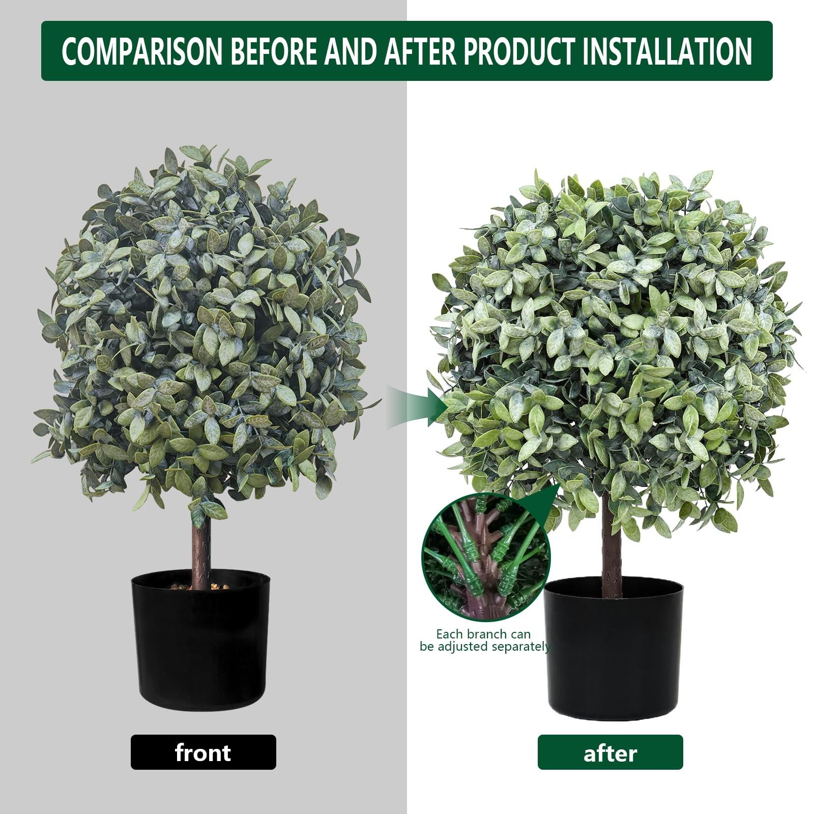 Topiary Trees Artificial Outdoor for Front Porch Set of 2 Faux Shrub Plants (…