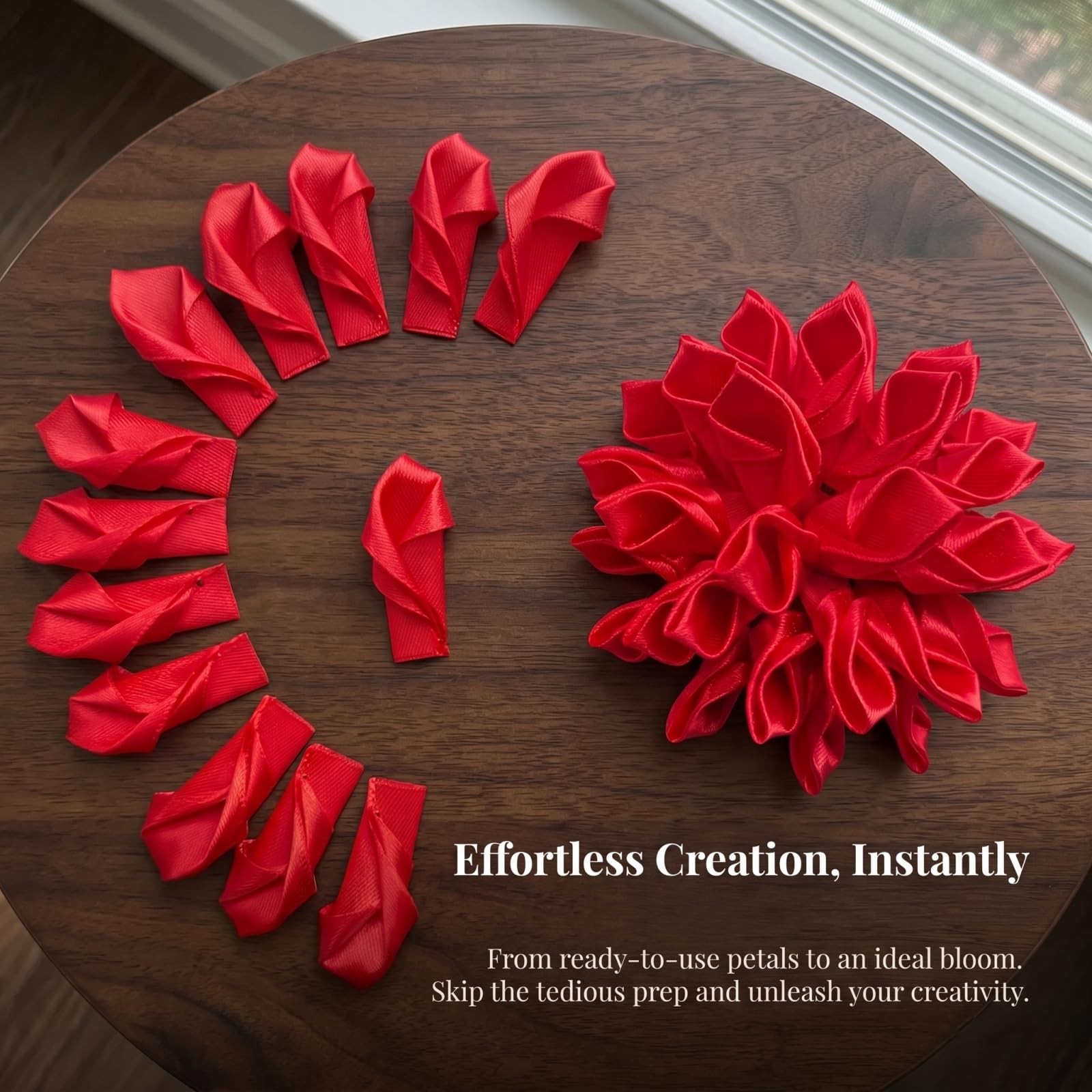 300 Counts Pre-Made Satin Ribbon Rose Petals Dahlia Lotus Flower Petals, Semi…