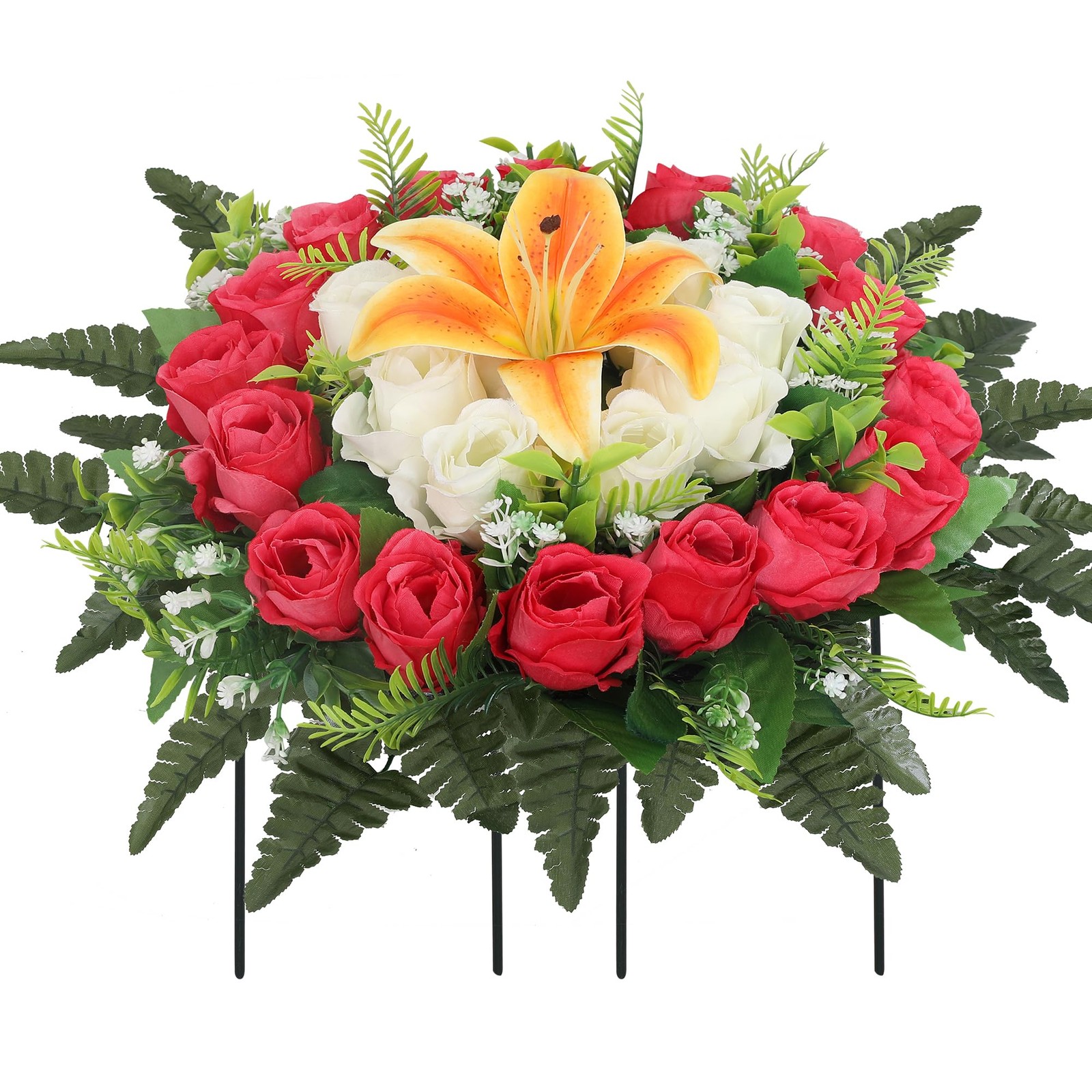 Red Artificial Cemetery Silk Flowers Fake Birthday Cake Grave Headstone Decor