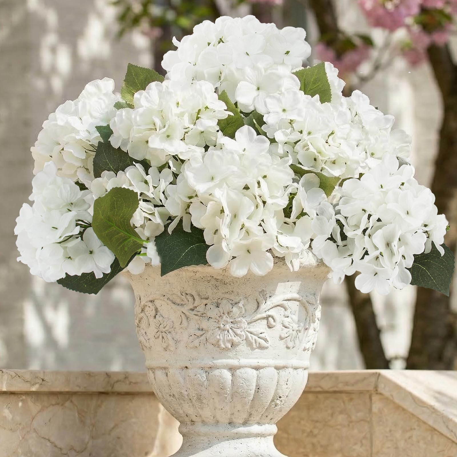 8 Pcs Hydrangea Artificial Flowers Outdoor Silk Bouquets, UV Resistant Faux