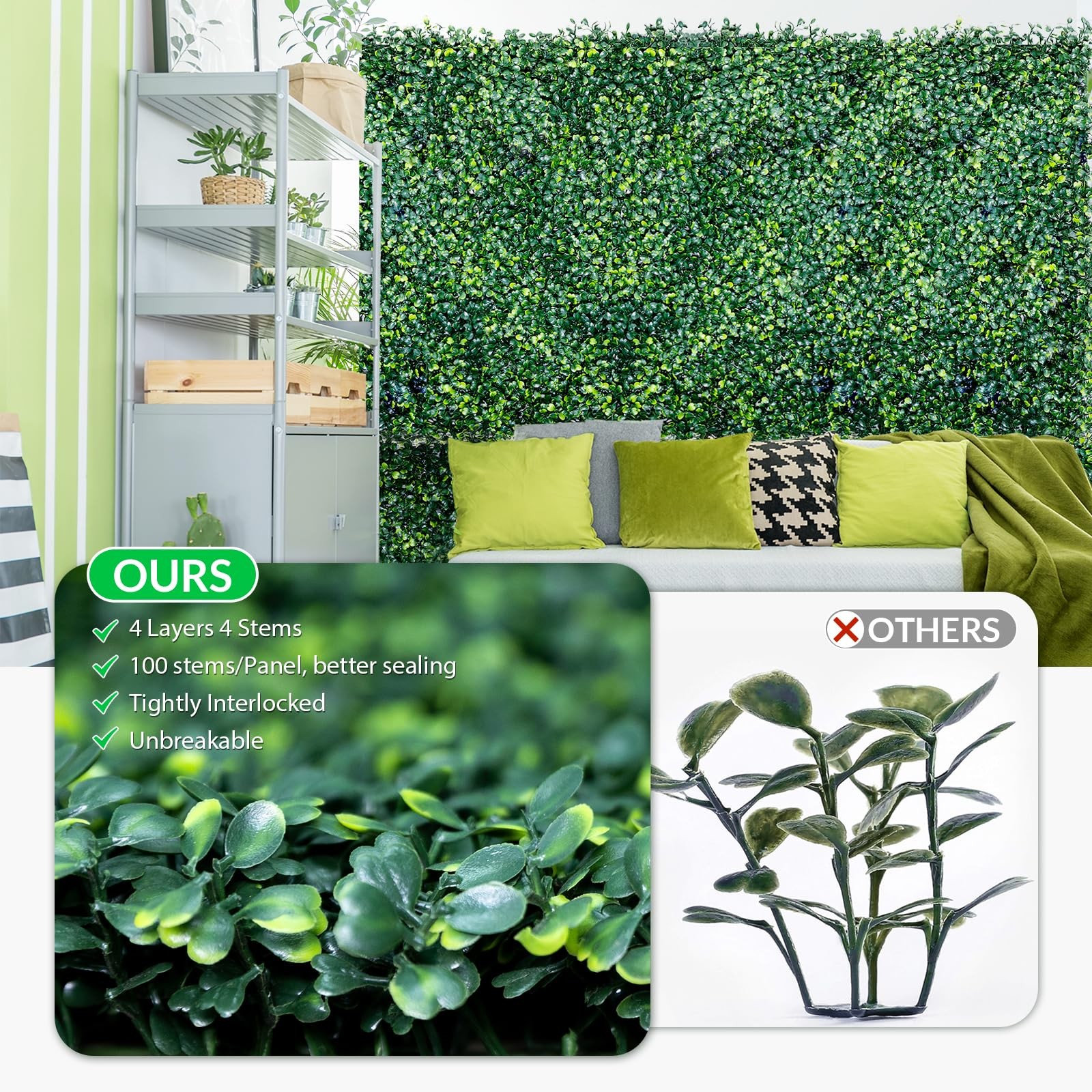Artificial Grass Wall Panel Backdrop, 12PCS 10″x10″ Artificial Boxwood, Cover…