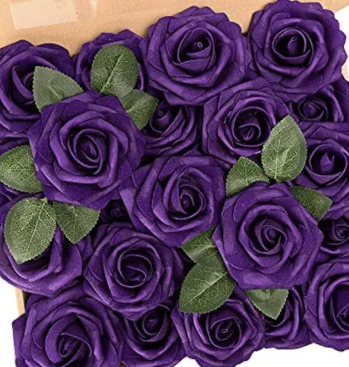 Realistic Artificial Purple Roses, Flowers DIY Wedding, N&T NIETING, Foam – 25pc