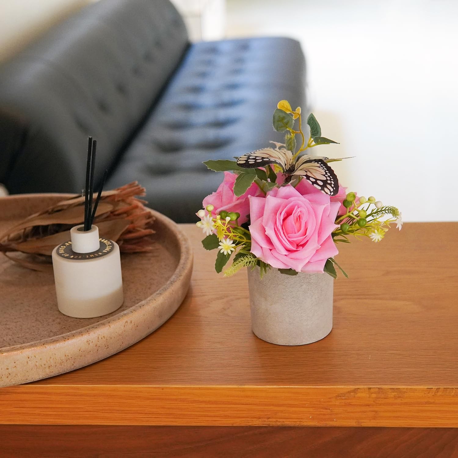 2 Pack Small Artificial Plants in Pots Rose Decor Fake Flowers in Pot Decorat…