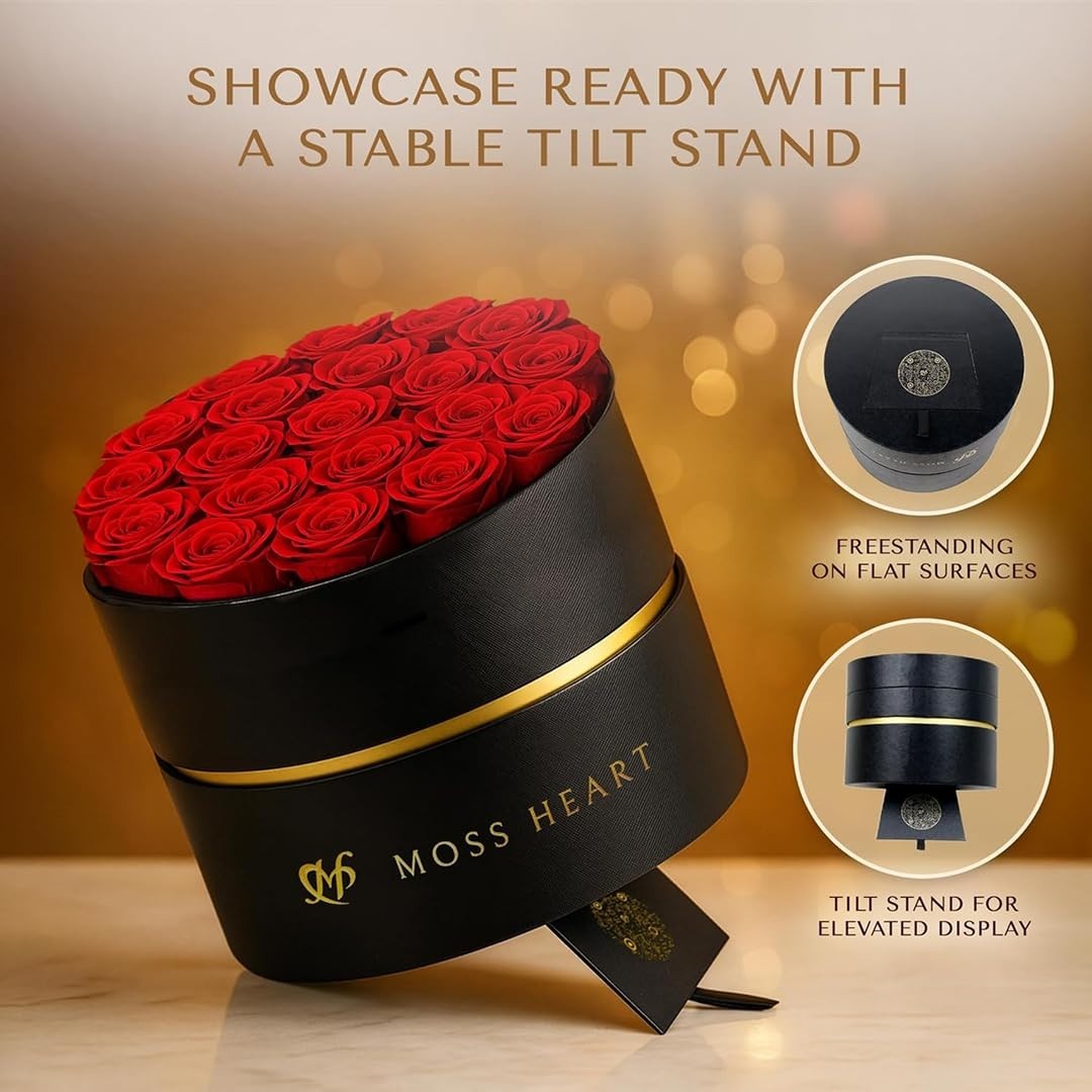 20 Mini Preserved Roses in Round Luxury Gift Box – Lasting Real Roses for Gifts,