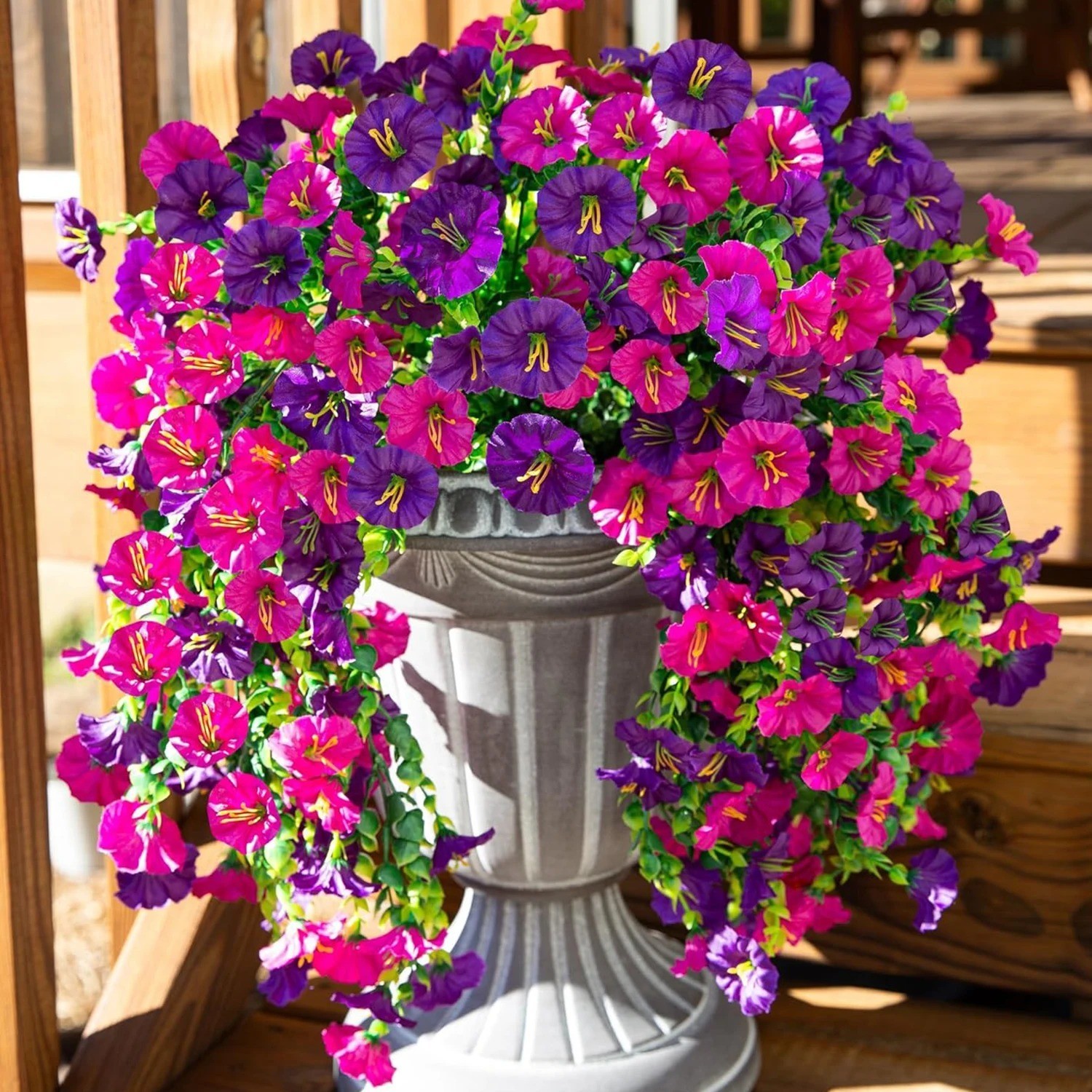 1PC Artificial Morning Glory Vines UV Resistant Hanging Flowers Outdoor Decor