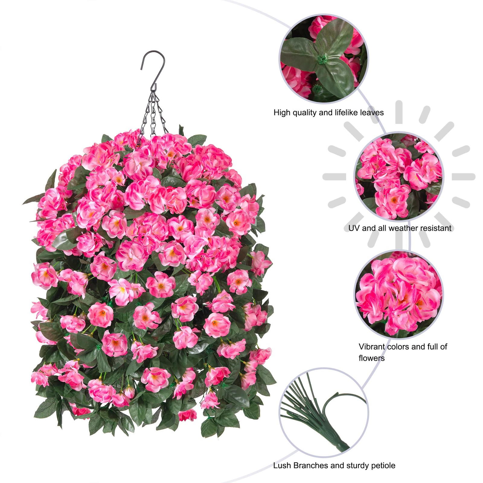 Fake Geraniums Artificial Hanging Flowers Basket for Outdoors, Spring Outdoor…