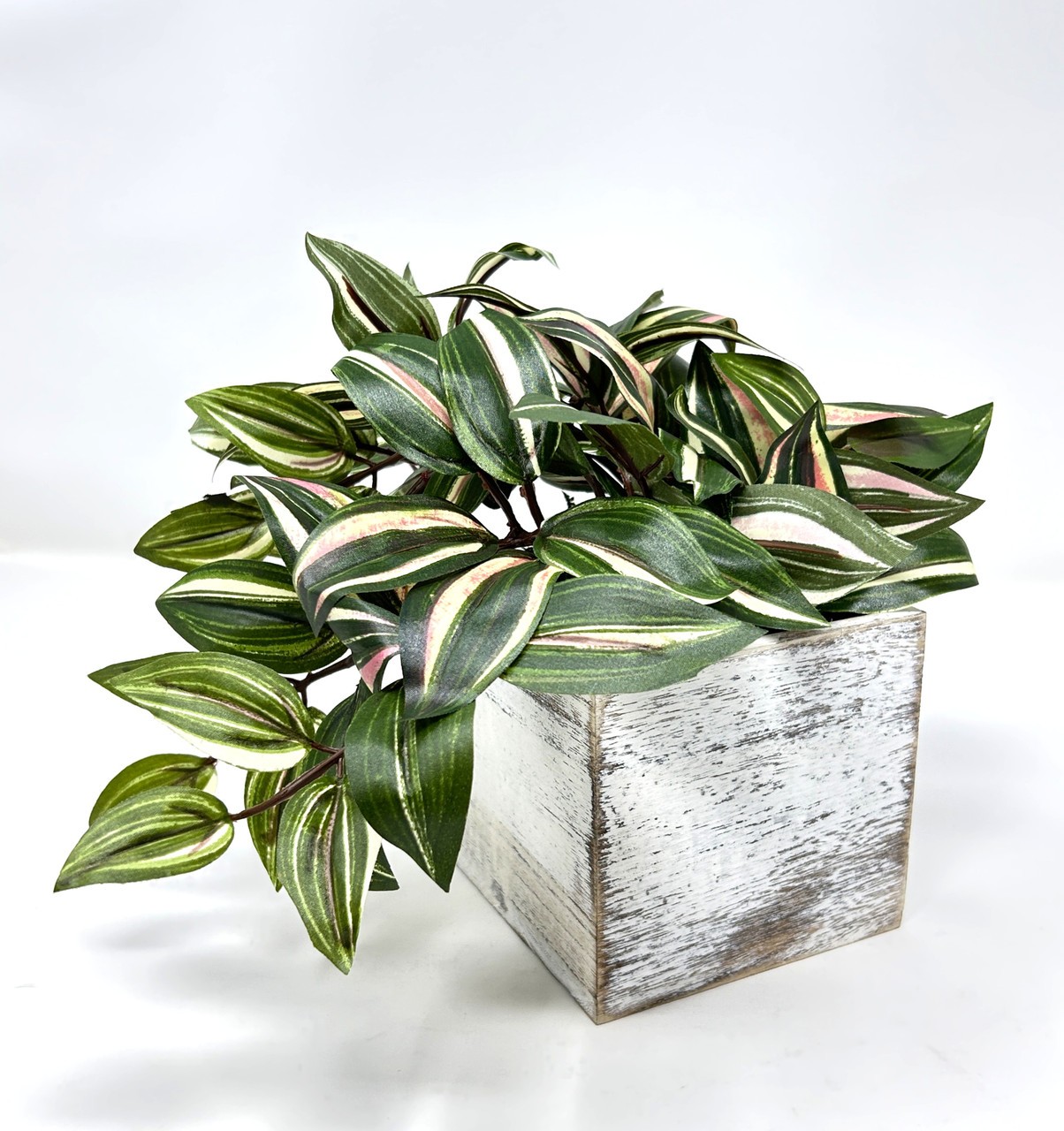 8″ Potted faux silk Green-Pink-White Jew TRADESCANTIA Vine INCH plant in White w