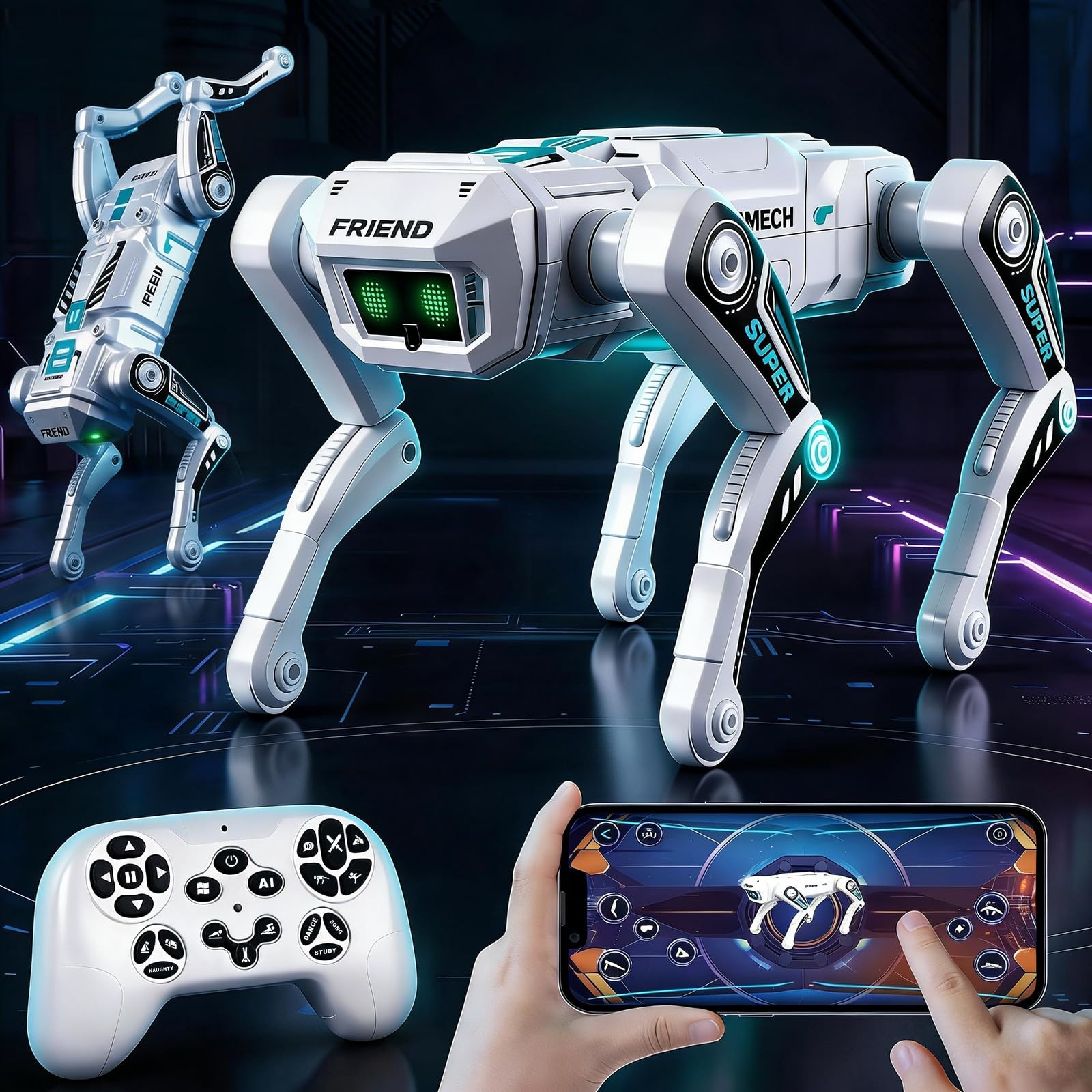 Smart Robot Dog 10 inches (L) x 7.5 (W) x 4.5 (H), White