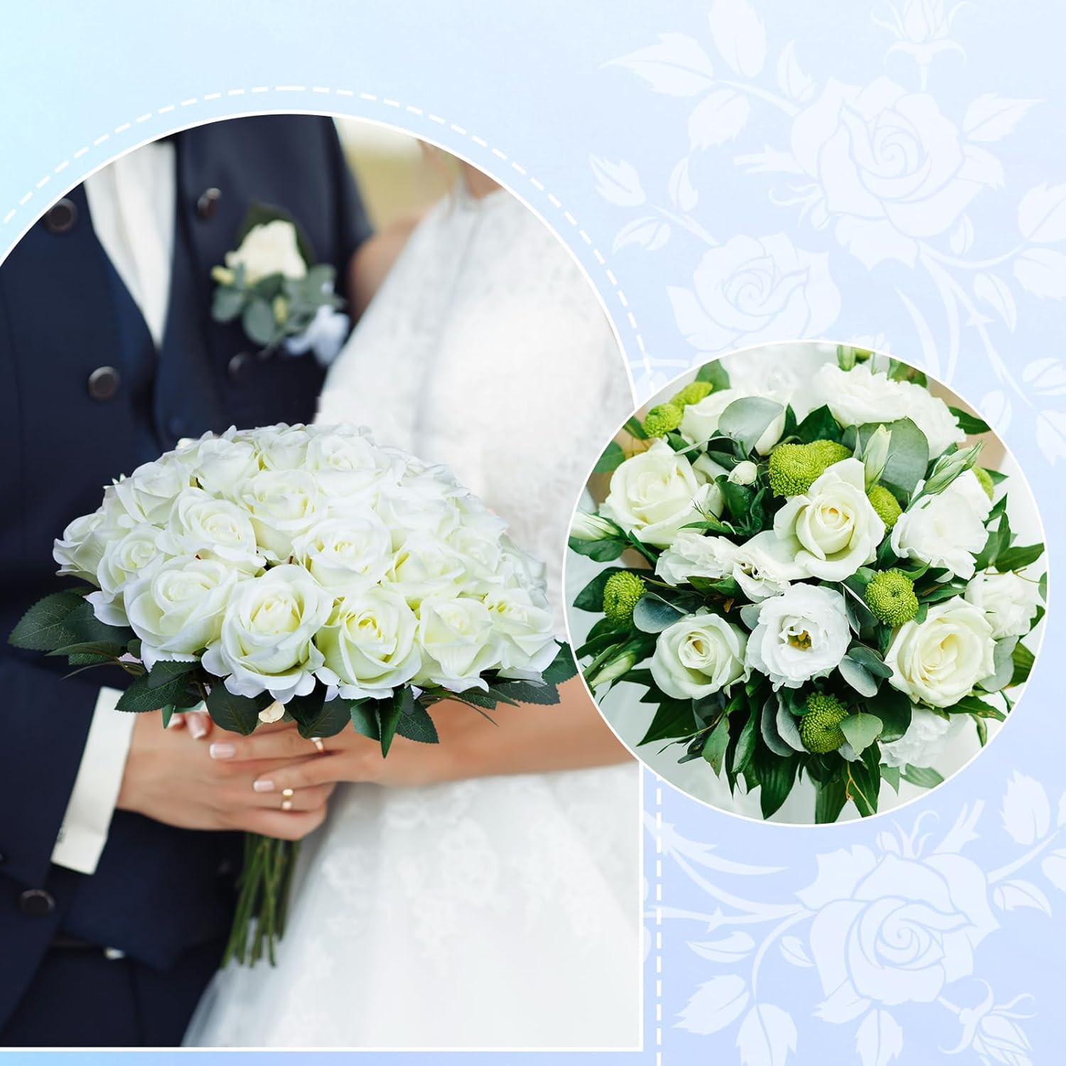 30Pcs Fake Roses Artificial Silk Flowers Long Stems Bouquet for Wedding Bridal S