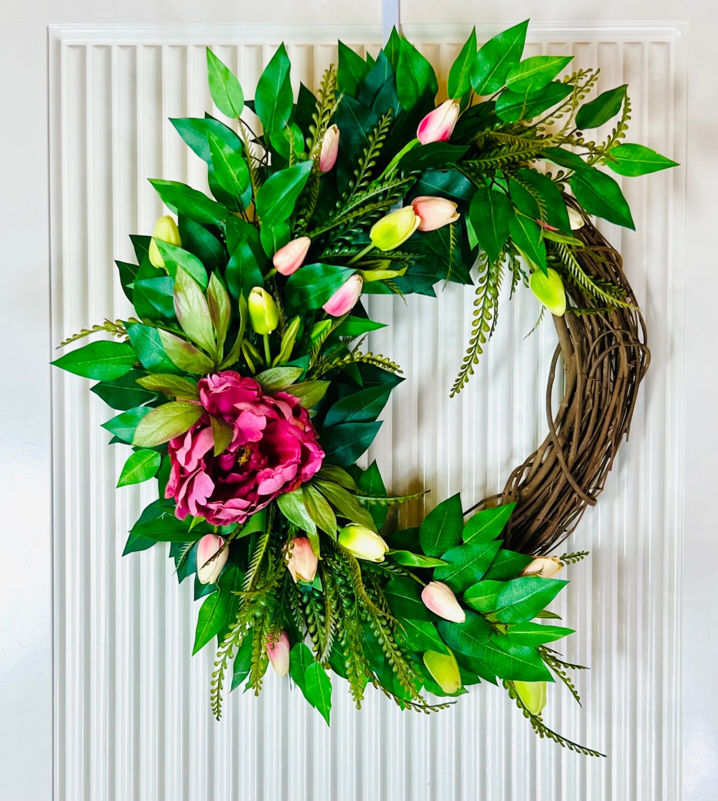 Spring-Summer Everyday decor Hydrangea Tulip Wildflower Wreath Grapevine